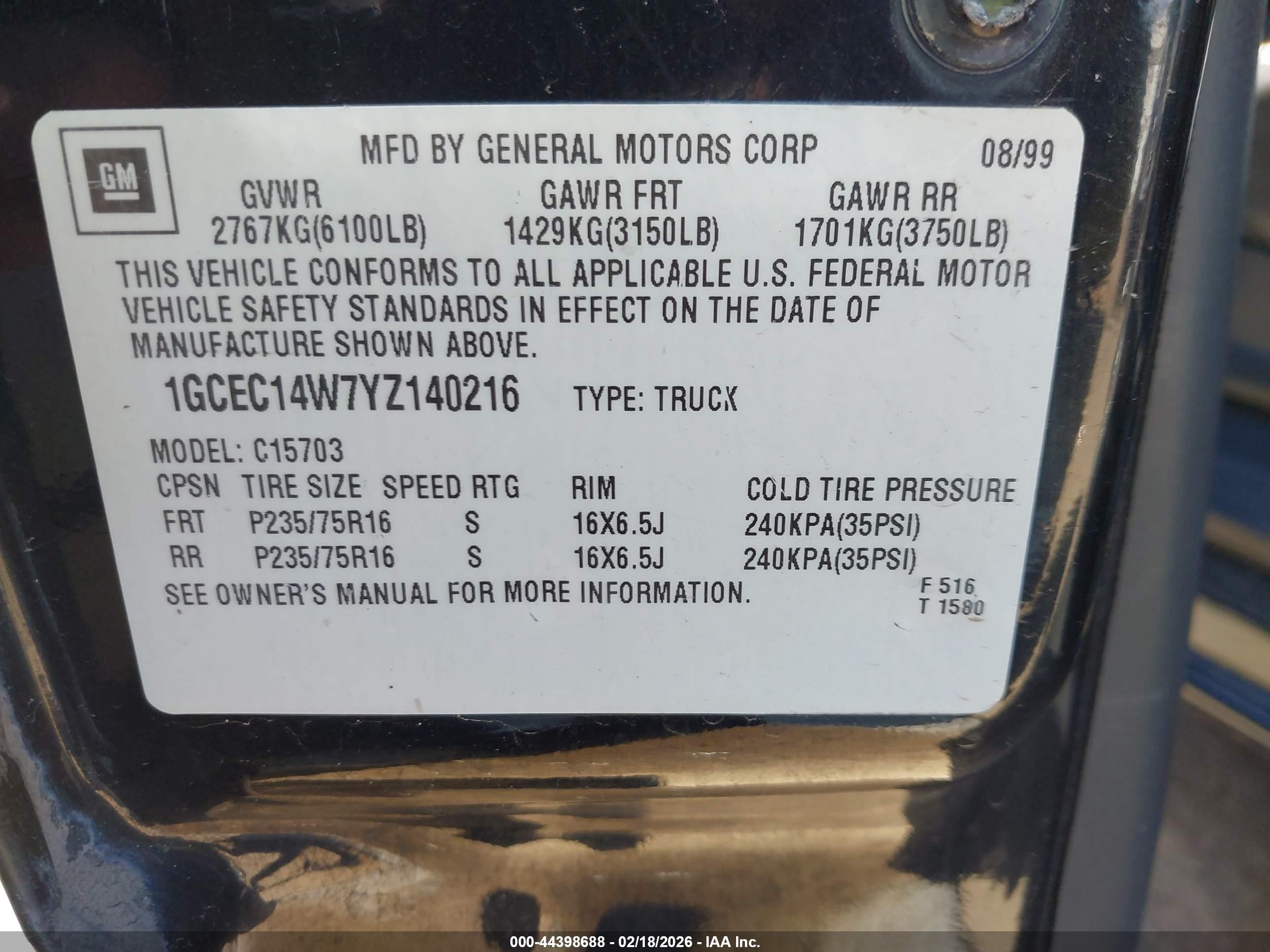 2000 Chevrolet Silverado 1500   Black vin: 1GCEC14W7YZ140216