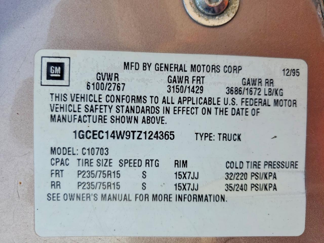 1996 Chevrolet Gmt-400 C1500 Gold vin: 1GCEC14W9TZ124365