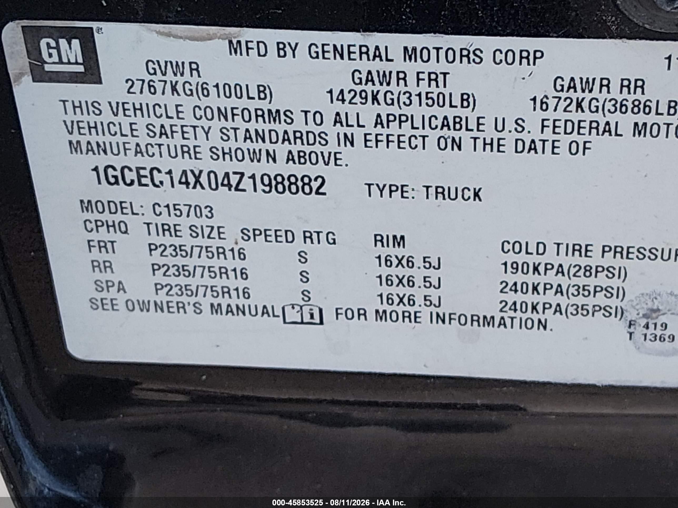 2004 Chevrolet Silverado 1500   Black vin: 1GCEC14X04Z198882