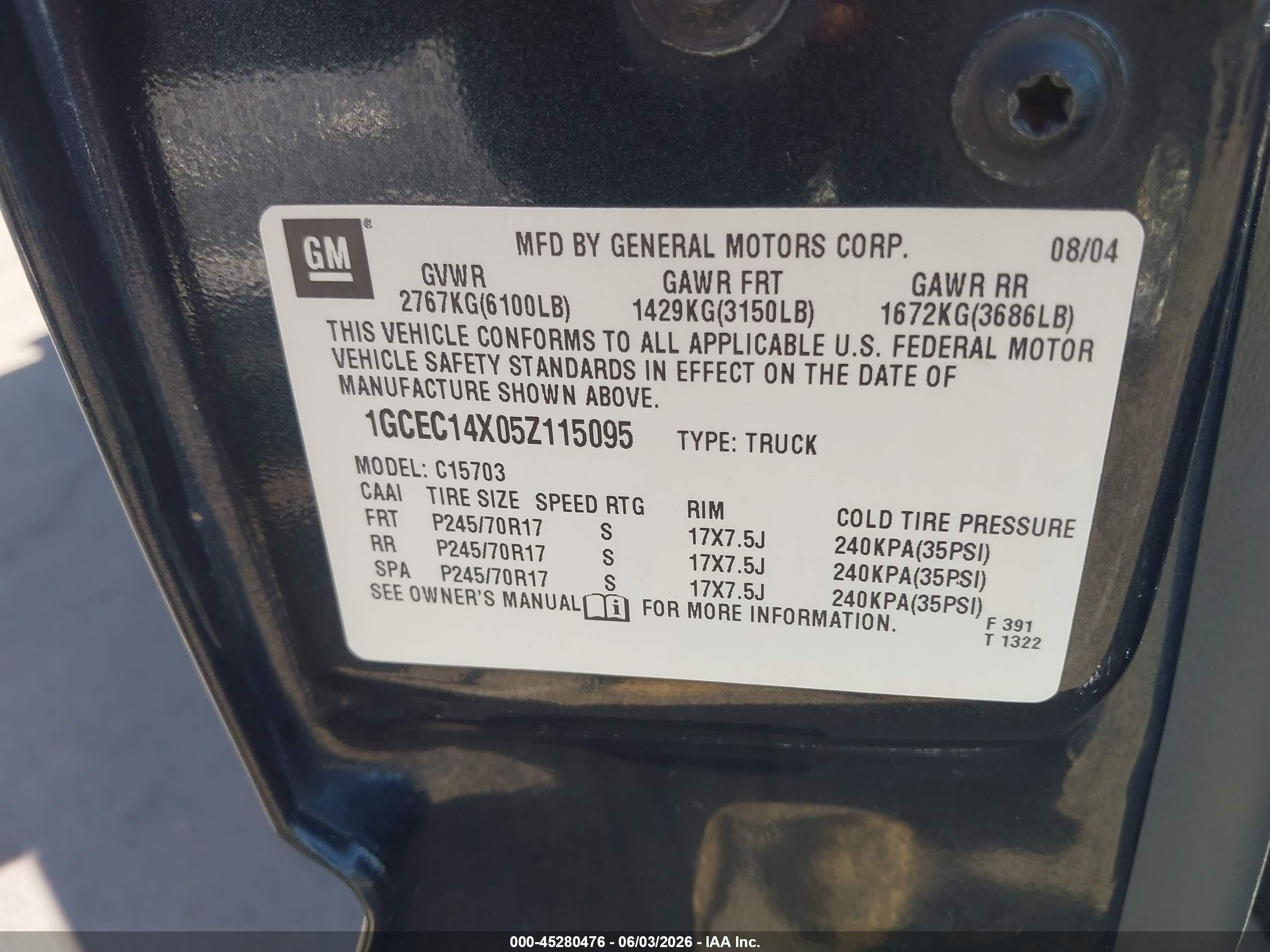 2005 Chevrolet Silverado 1500 Work Truck Черный vin: 1GCEC14X05Z115095