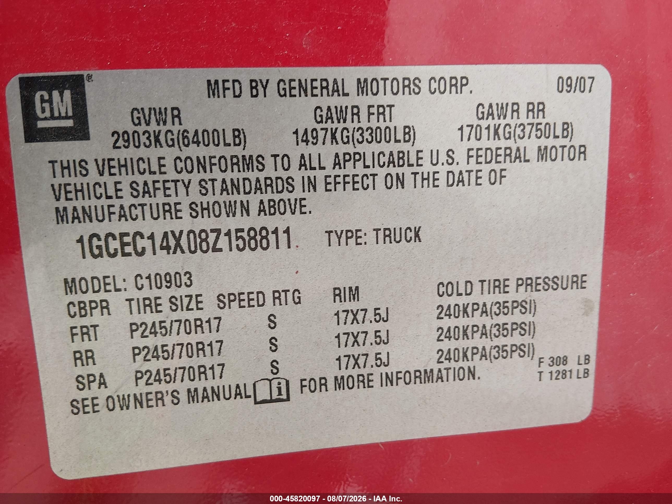 2008 Chevrolet Silverado 1500 Work Truck Red vin: 1GCEC14X08Z158811