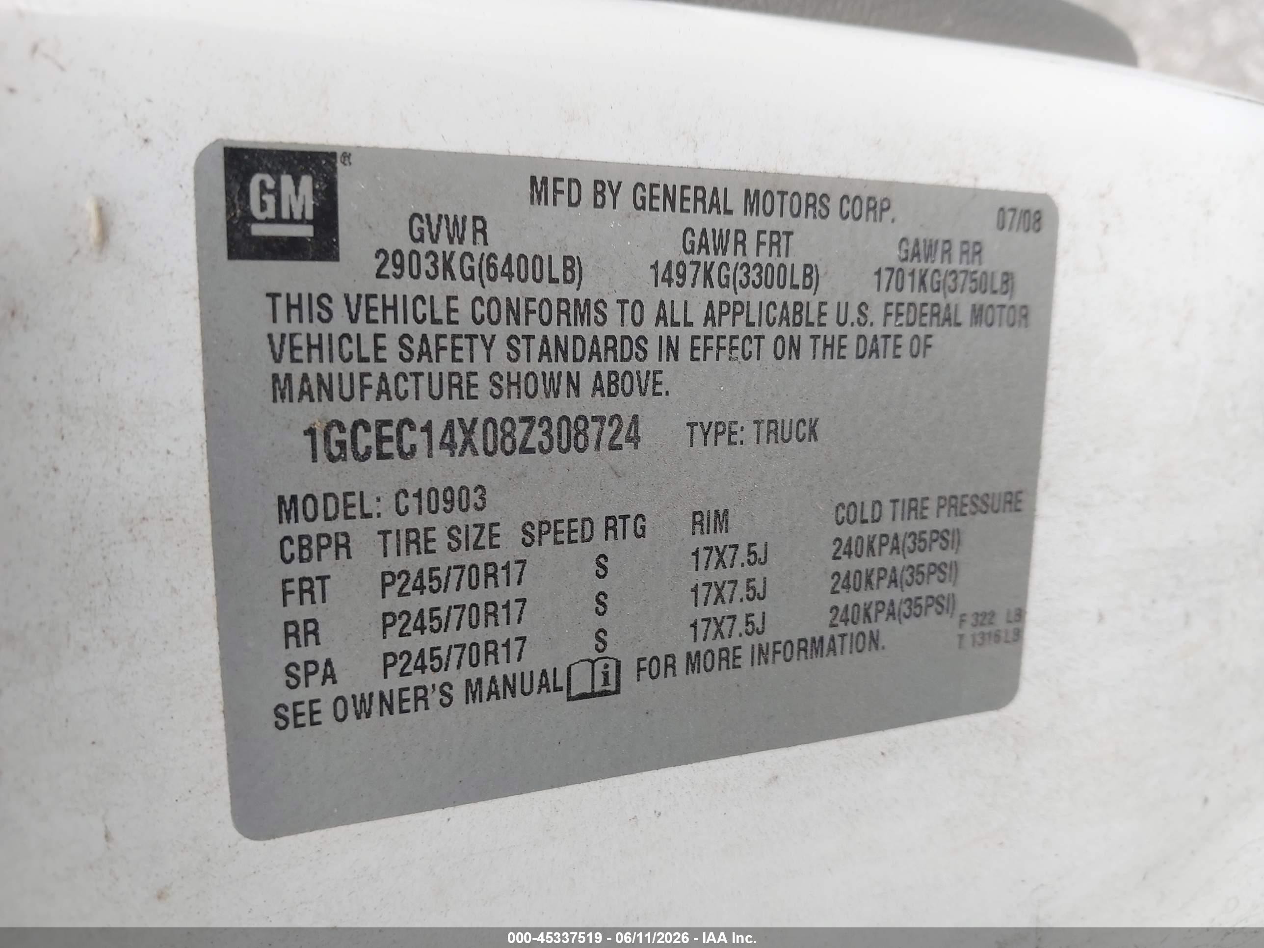 2008 Chevrolet Silverado 1500 Work Truck White vin: 1GCEC14X08Z308724