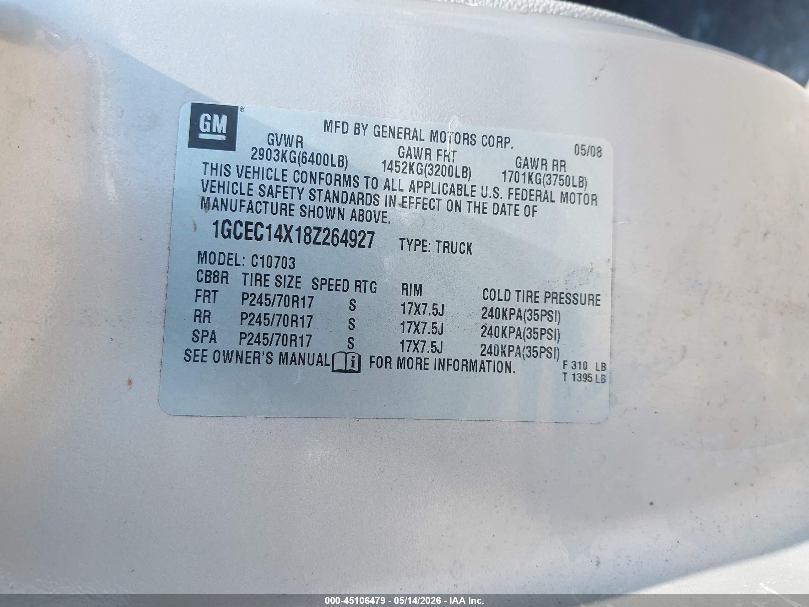 2008 Chevrolet Silverado 1500 Work Truck Silver vin: 1GCEC14X18Z264927