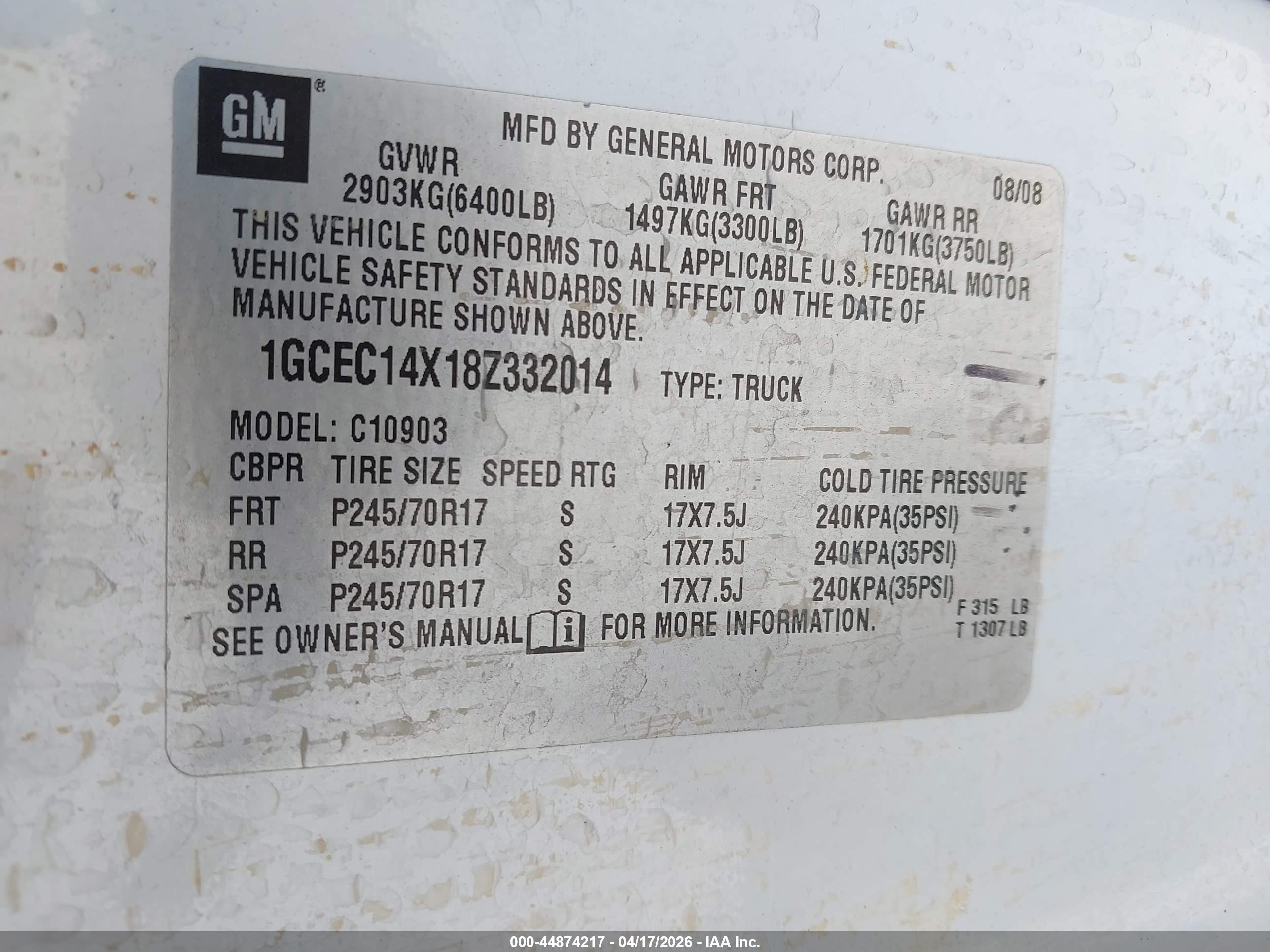 2008 Chevrolet Silverado 1500 Work Truck Green vin: 1GCEC14X18Z332014