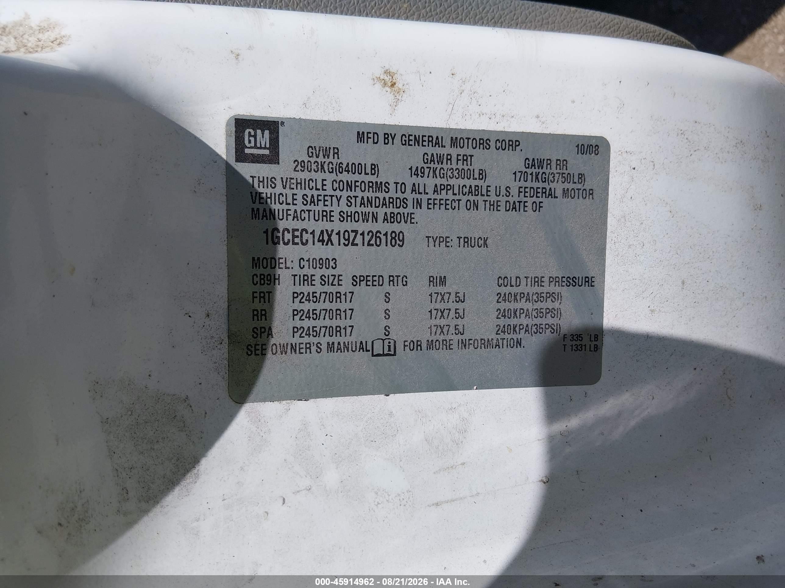 2009 Chevrolet Silverado 1500 Work Truck White vin: 1GCEC14X19Z126189