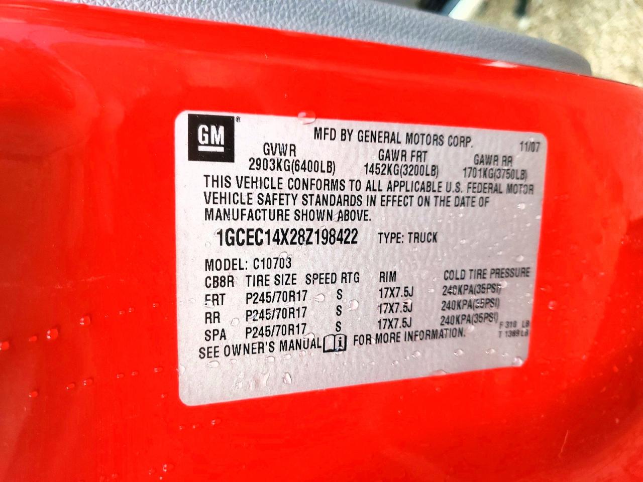 2008 Chevrolet Silverado C1500 Red vin: 1GCEC14X28Z198422