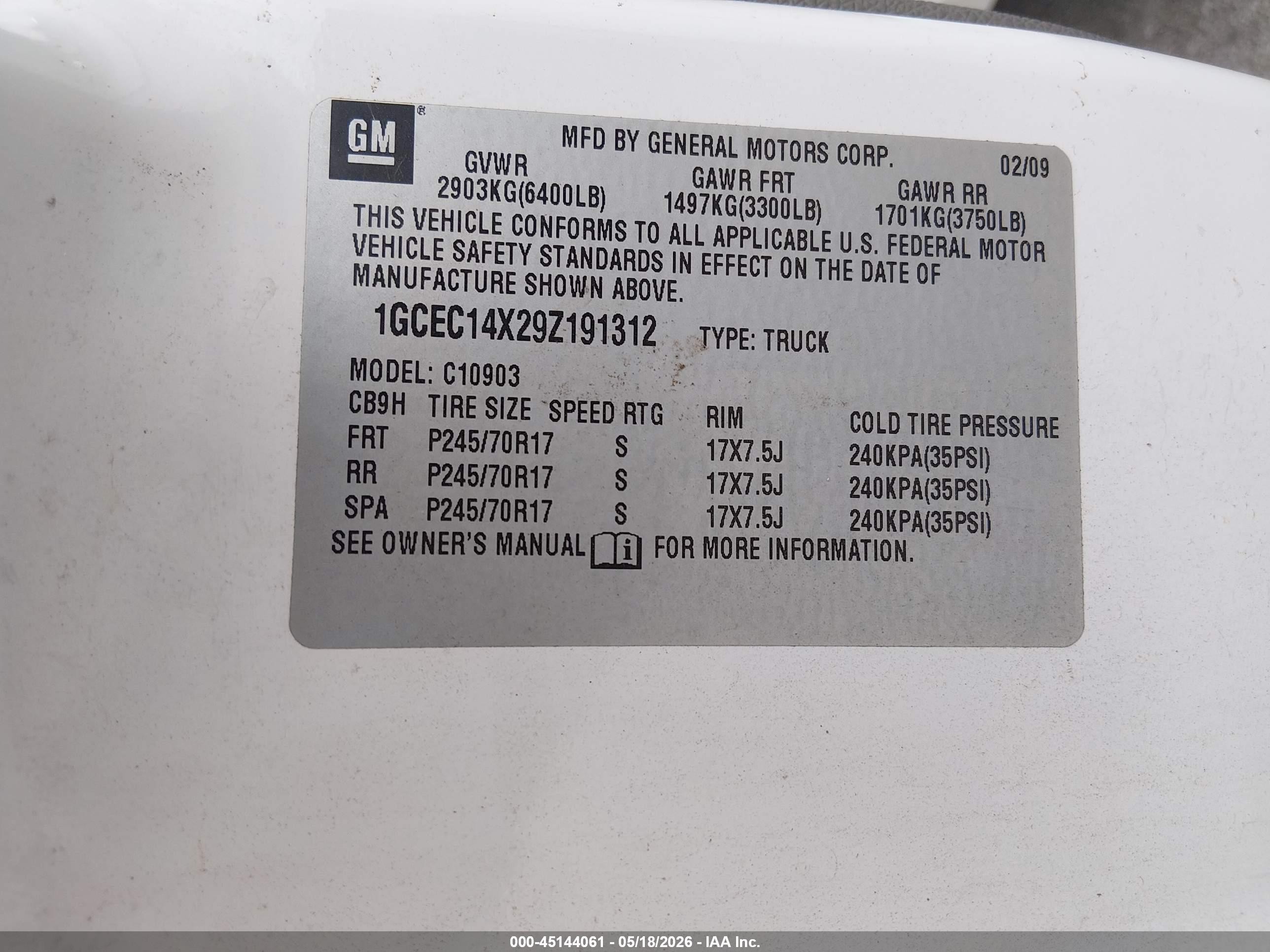 2009 Chevrolet Silverado 1500 Work Truck White vin: 1GCEC14X29Z191312