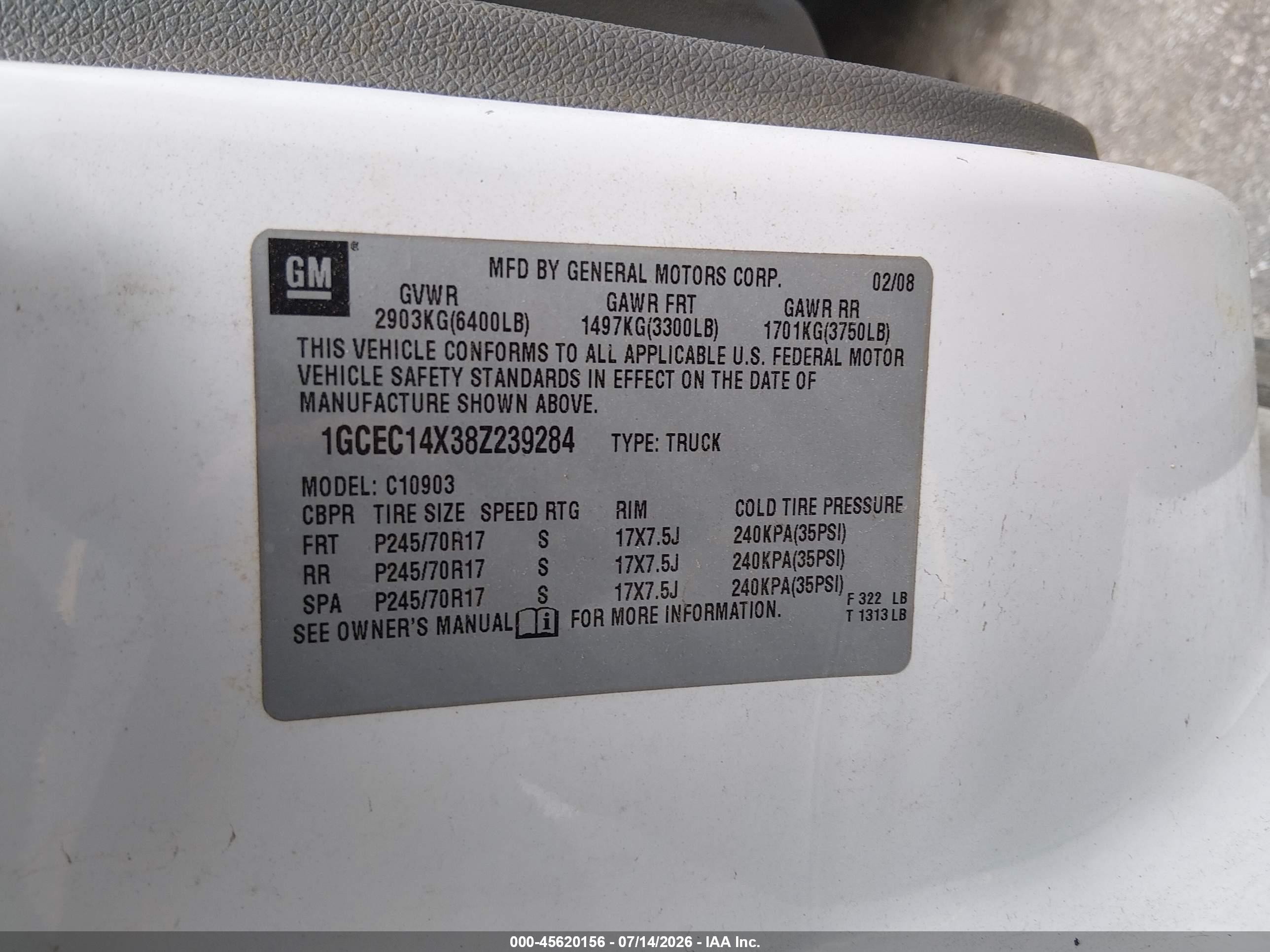2008 Chevrolet Silverado 1500 Work Truck White vin: 1GCEC14X38Z239284