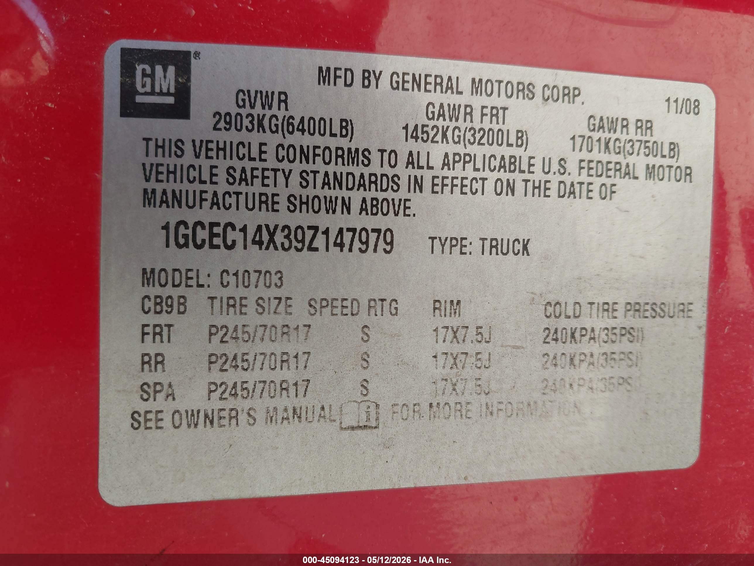 2009 Chevrolet Silverado 1500 Work Truck Red vin: 1GCEC14X39Z147979