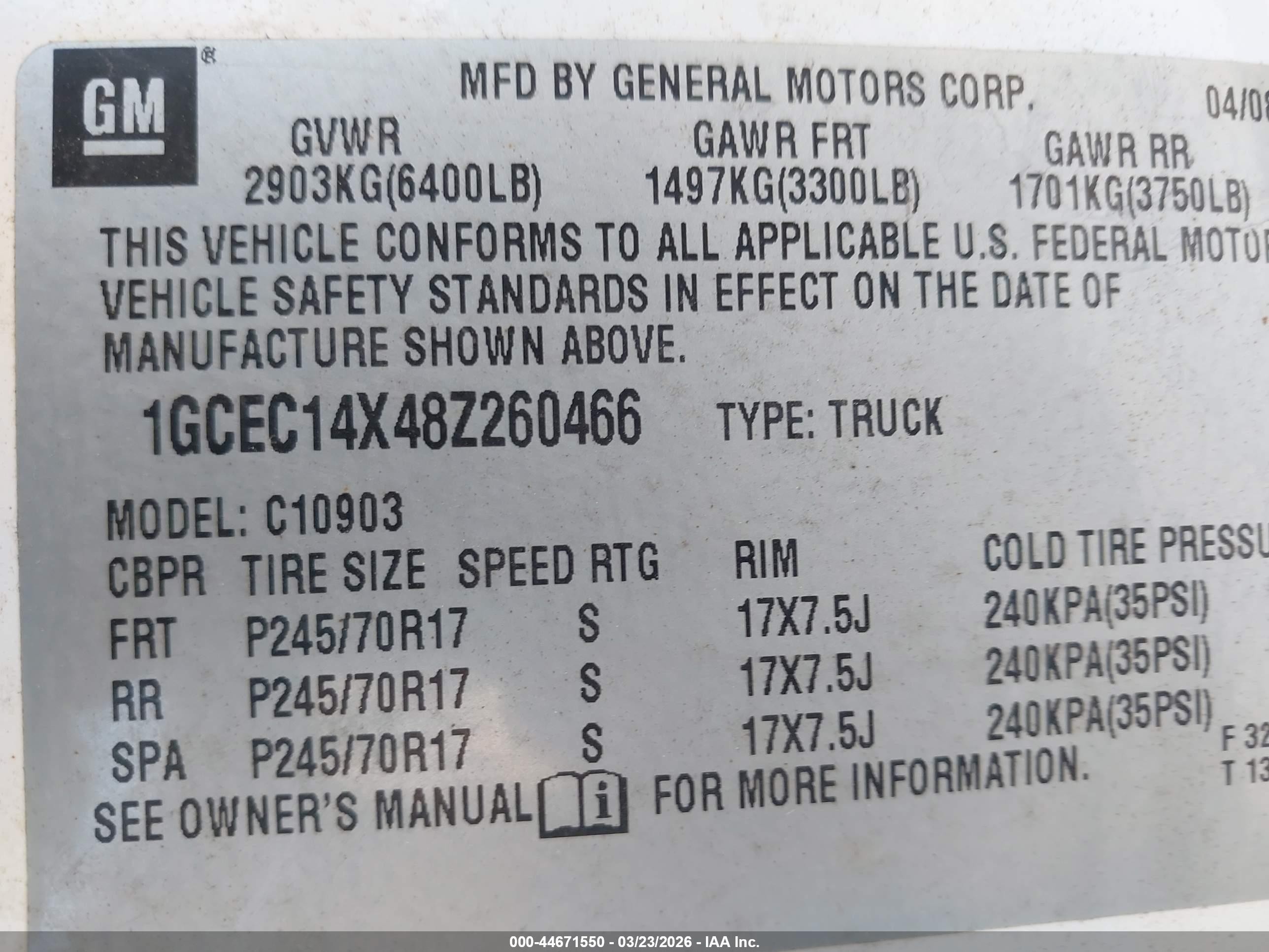 2008 Chevrolet Silverado 1500 Work Truck Белый vin: 1GCEC14X48Z260466