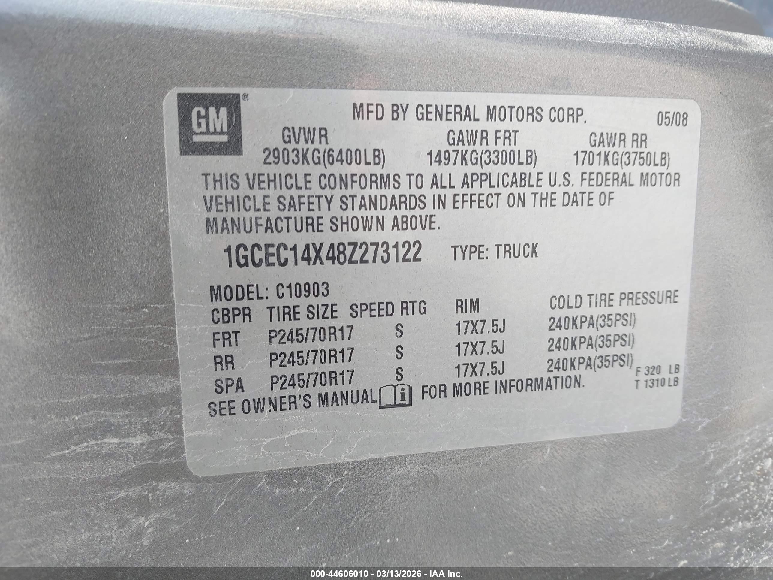 2008 Chevrolet Silverado 1500 Work Truck Gray vin: 1GCEC14X48Z273122