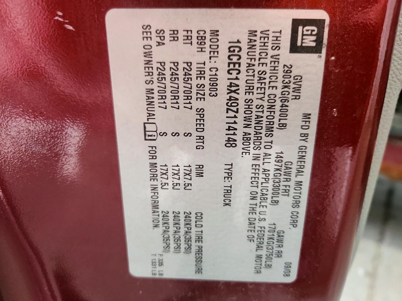 2009 Chevrolet Silverado C1500 Burgundy vin: 1GCEC14X49Z114148