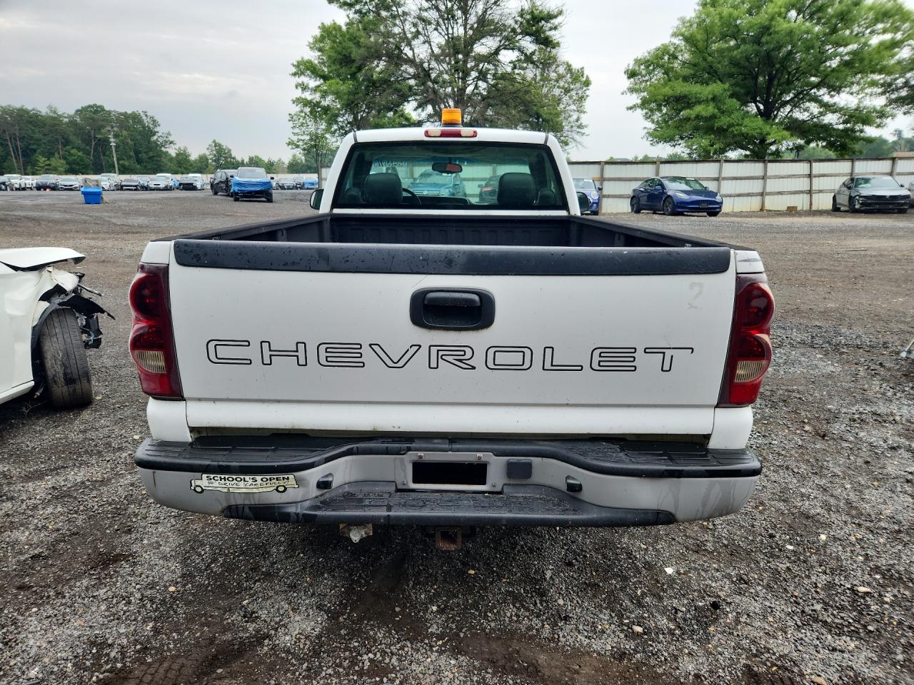 2003 Chevrolet Silverado C1500 White vin: 1GCEC14X53Z113629 Damage: Rear Metal Bumper Chrome, Multiple Dents/No Paint Damage, 3
