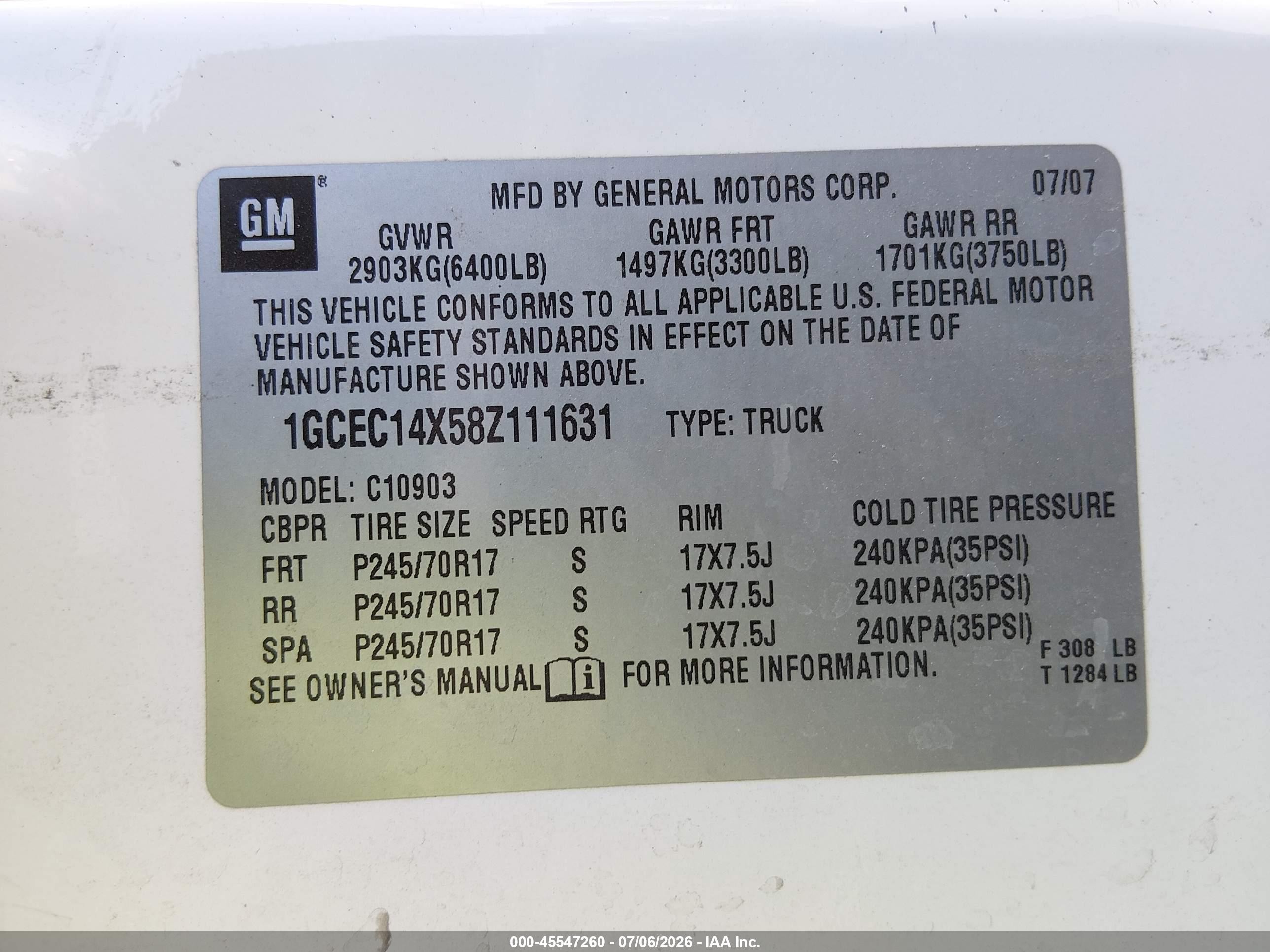 2008 Chevrolet Silverado 1500 Work Truck White vin: 1GCEC14X58Z111631