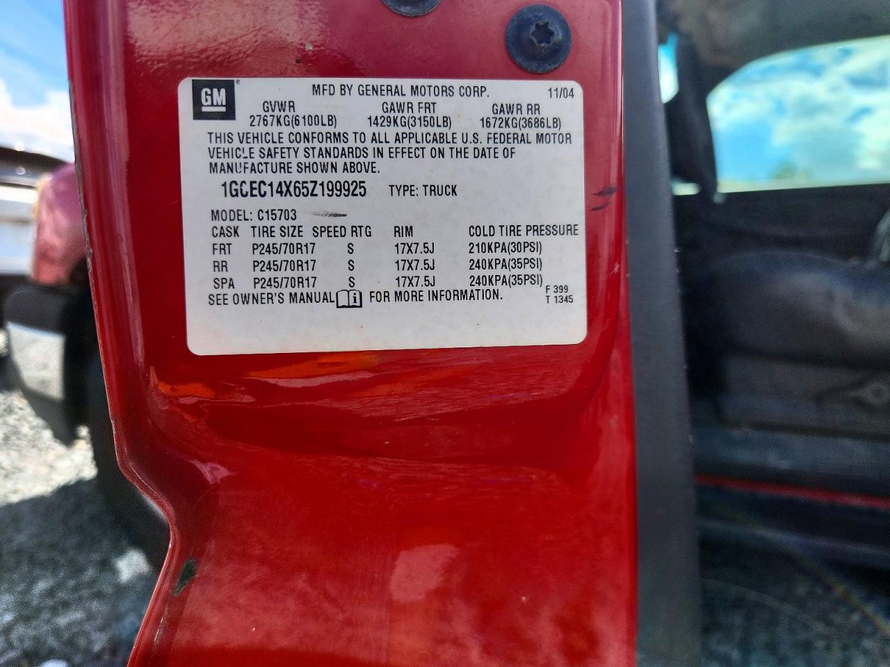 2005 Chevrolet Silverado C1500 Red vin: 1GCEC14X65Z199925
