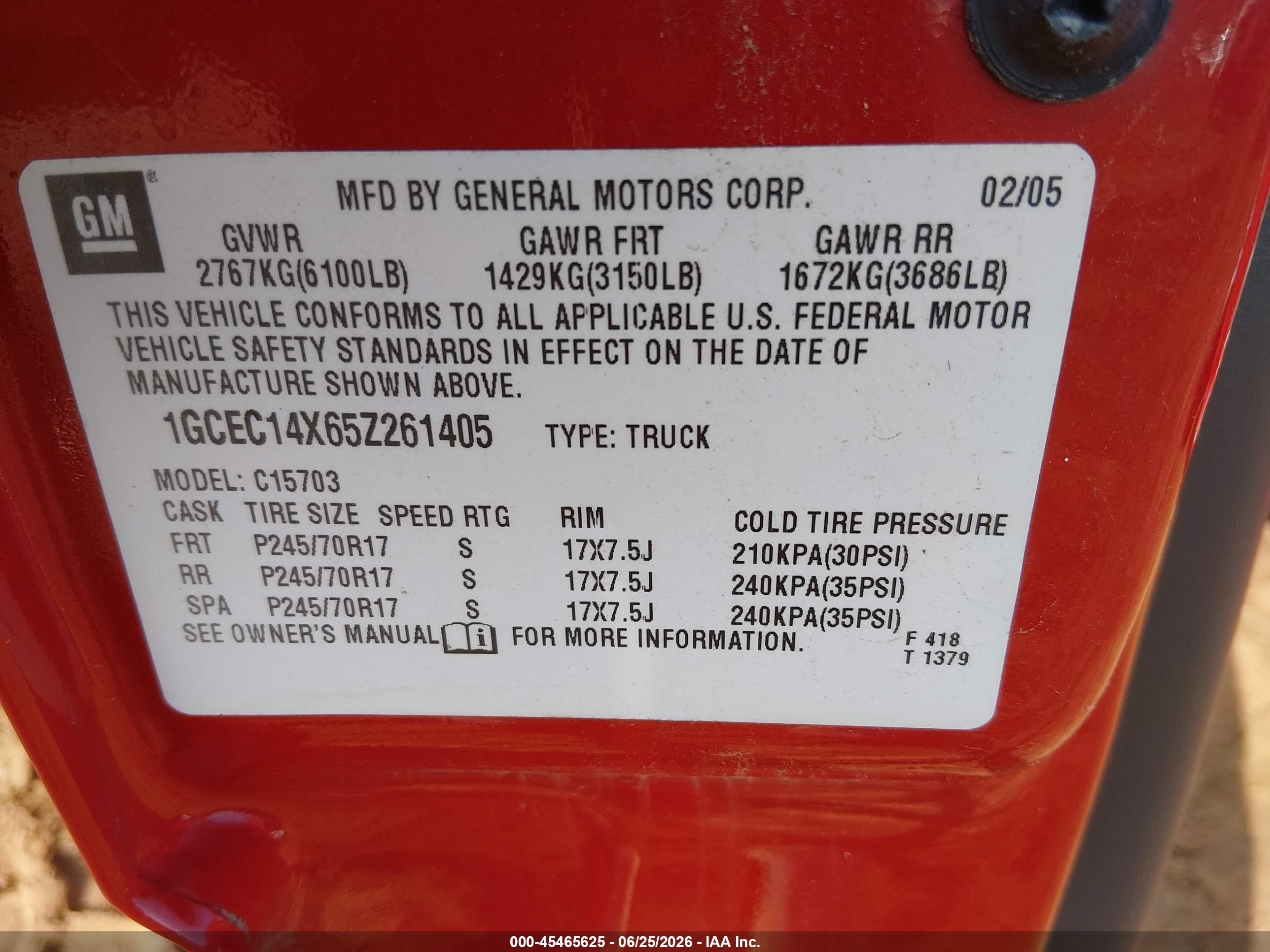 2005 Chevrolet Silverado 1500 Work Truck Red vin: 1GCEC14X65Z261405
