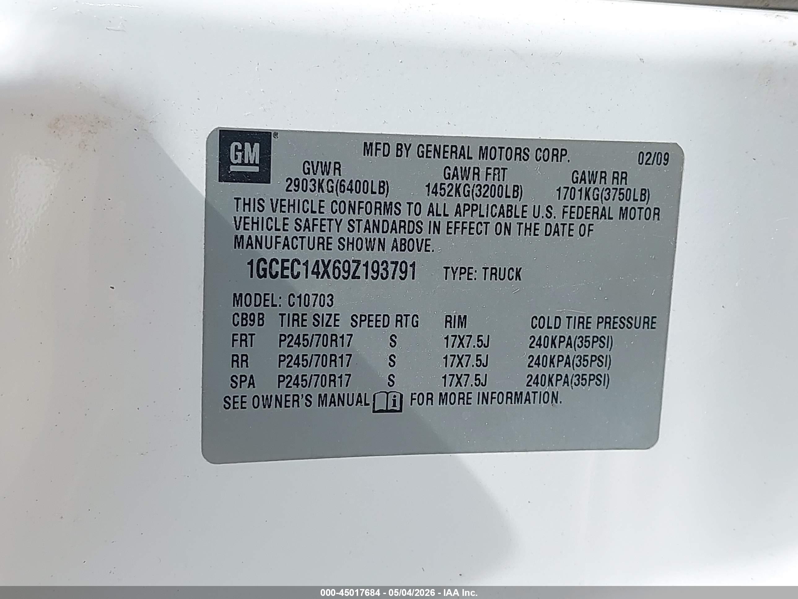 2009 Chevrolet Silverado 1500 Work Truck White vin: 1GCEC14X69Z193791