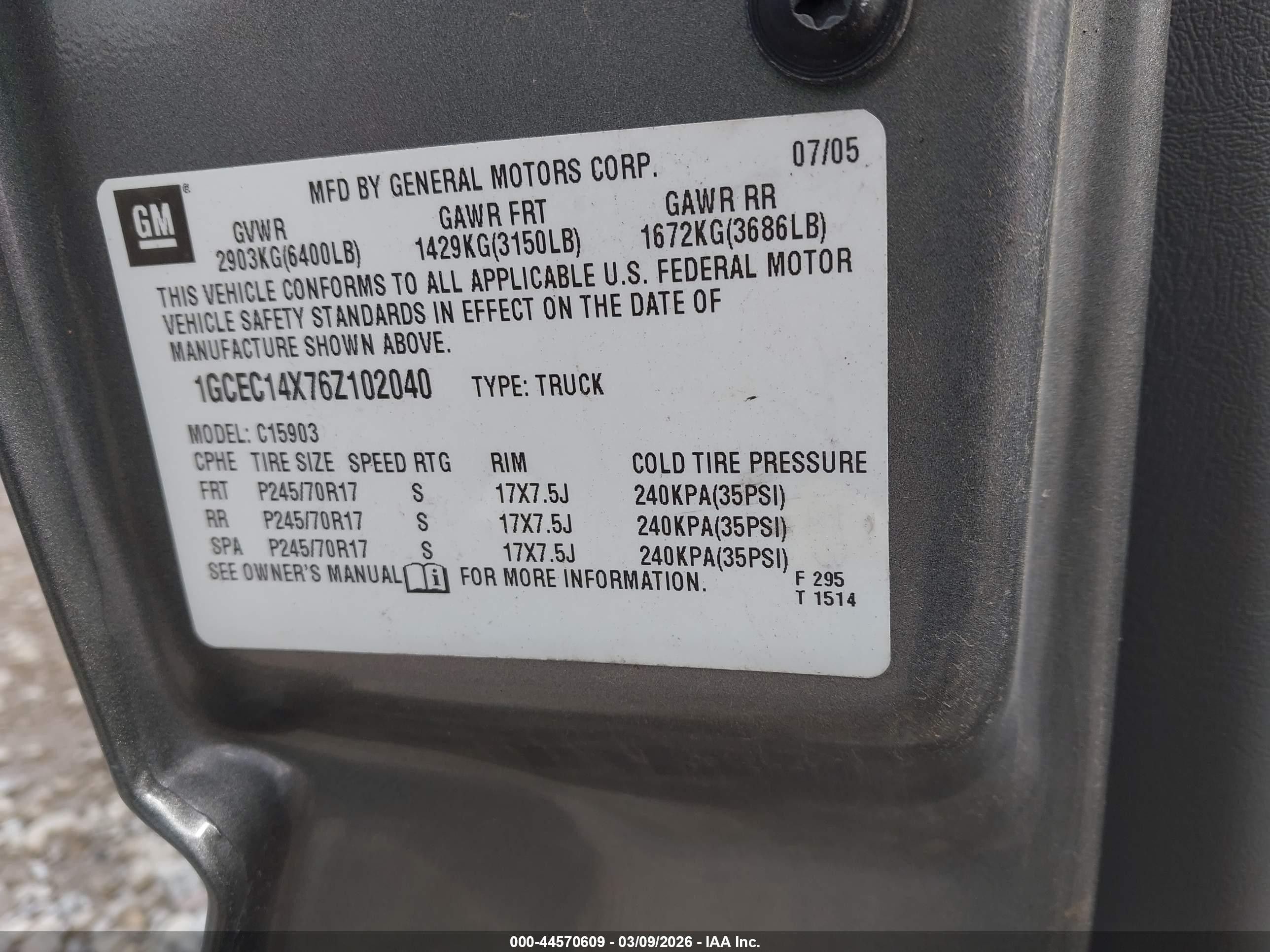 2006 Chevrolet Silverado 1500 Work Truck Gray vin: 1GCEC14X76Z102040