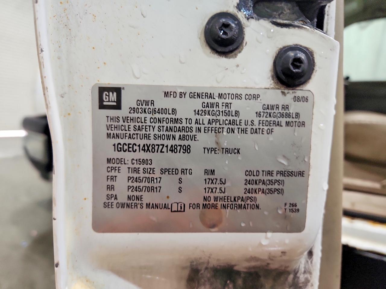 2007 Chevrolet Silverado C1500 Classic White vin: 1GCEC14X87Z148798
