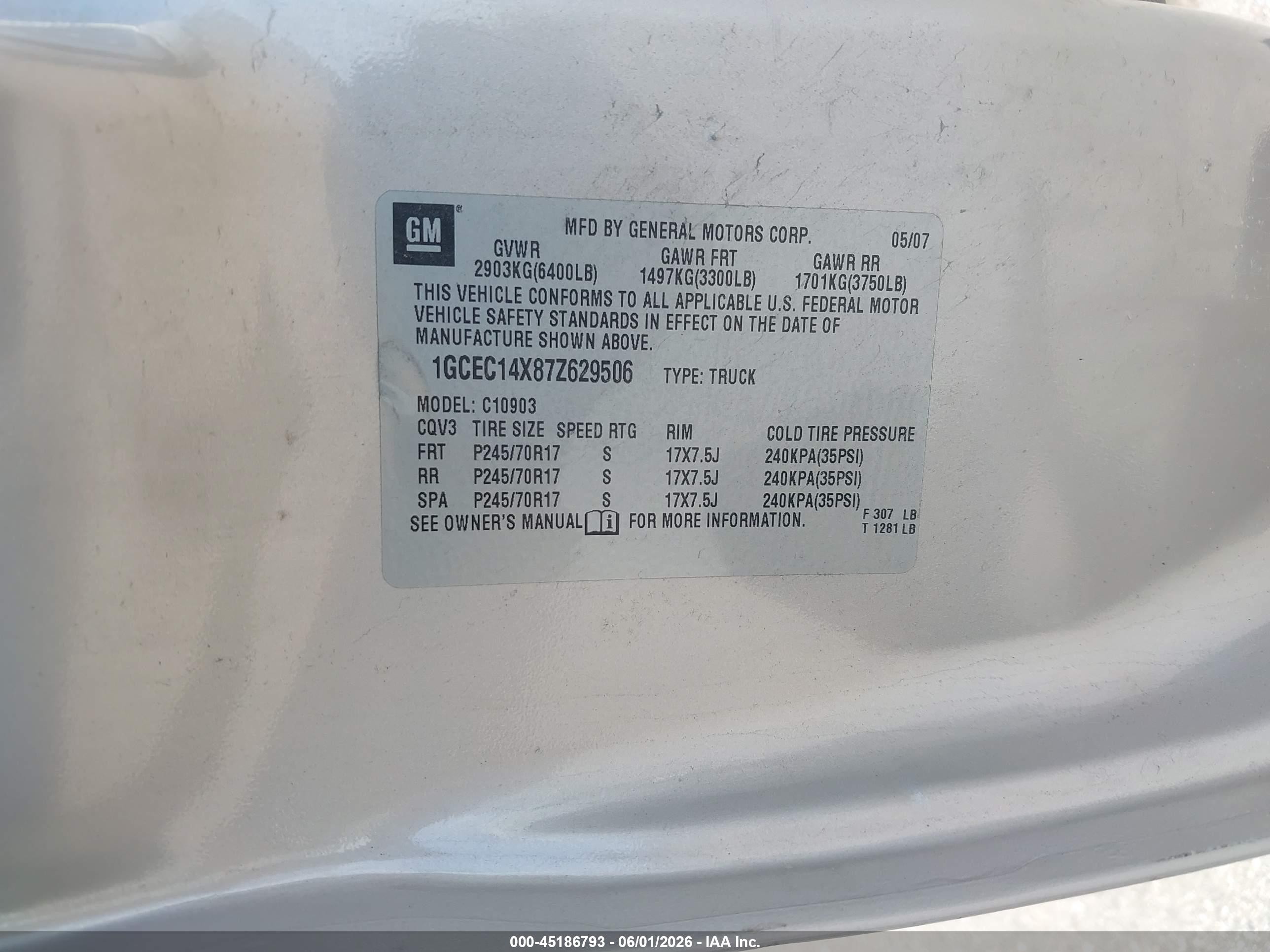 2007 Chevrolet Silverado 1500 Work Truck Tan vin: 1GCEC14X87Z629506