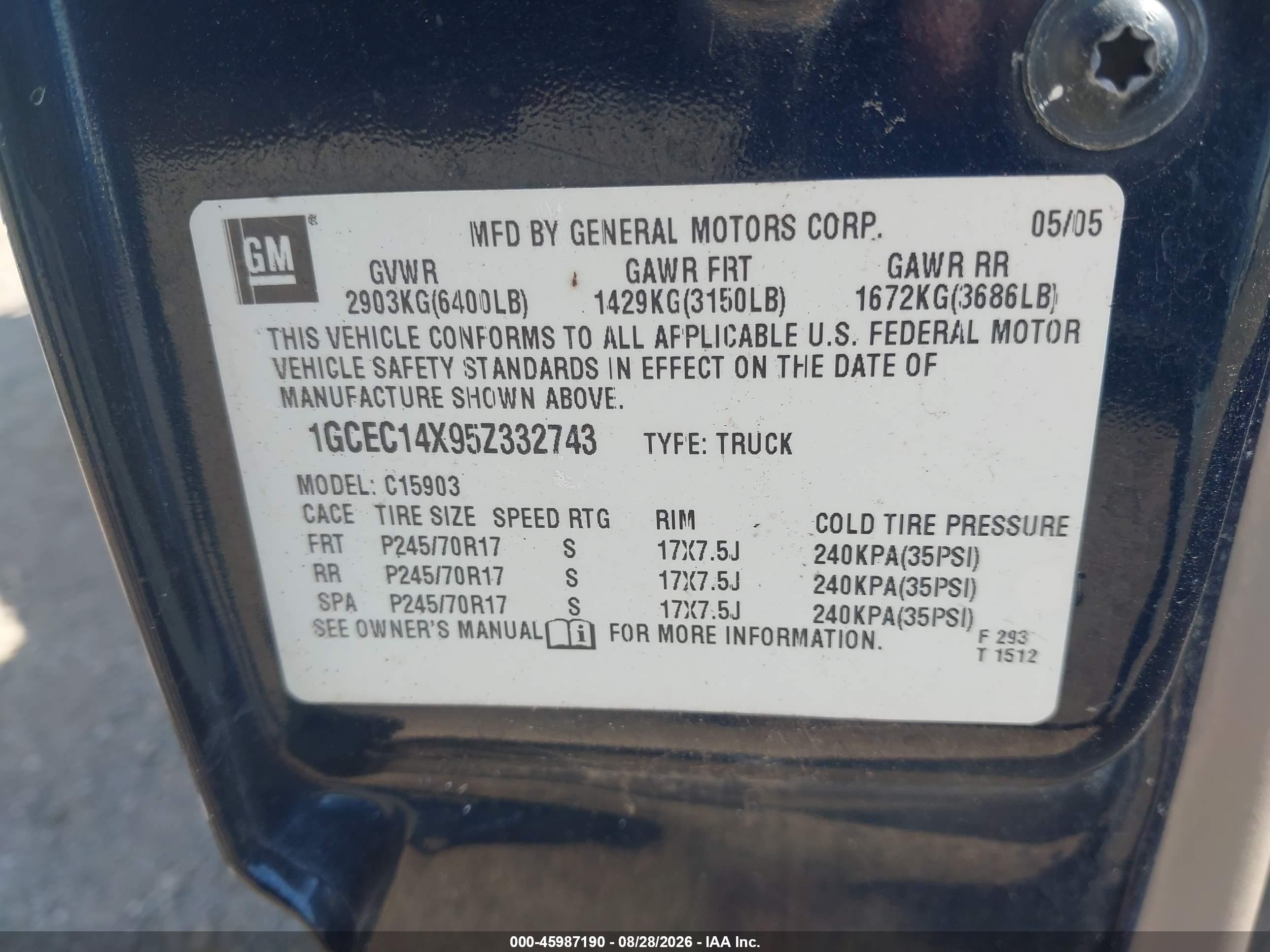 2005 Chevrolet Silverado 1500 Work Truck Blue vin: 1GCEC14X95Z332743