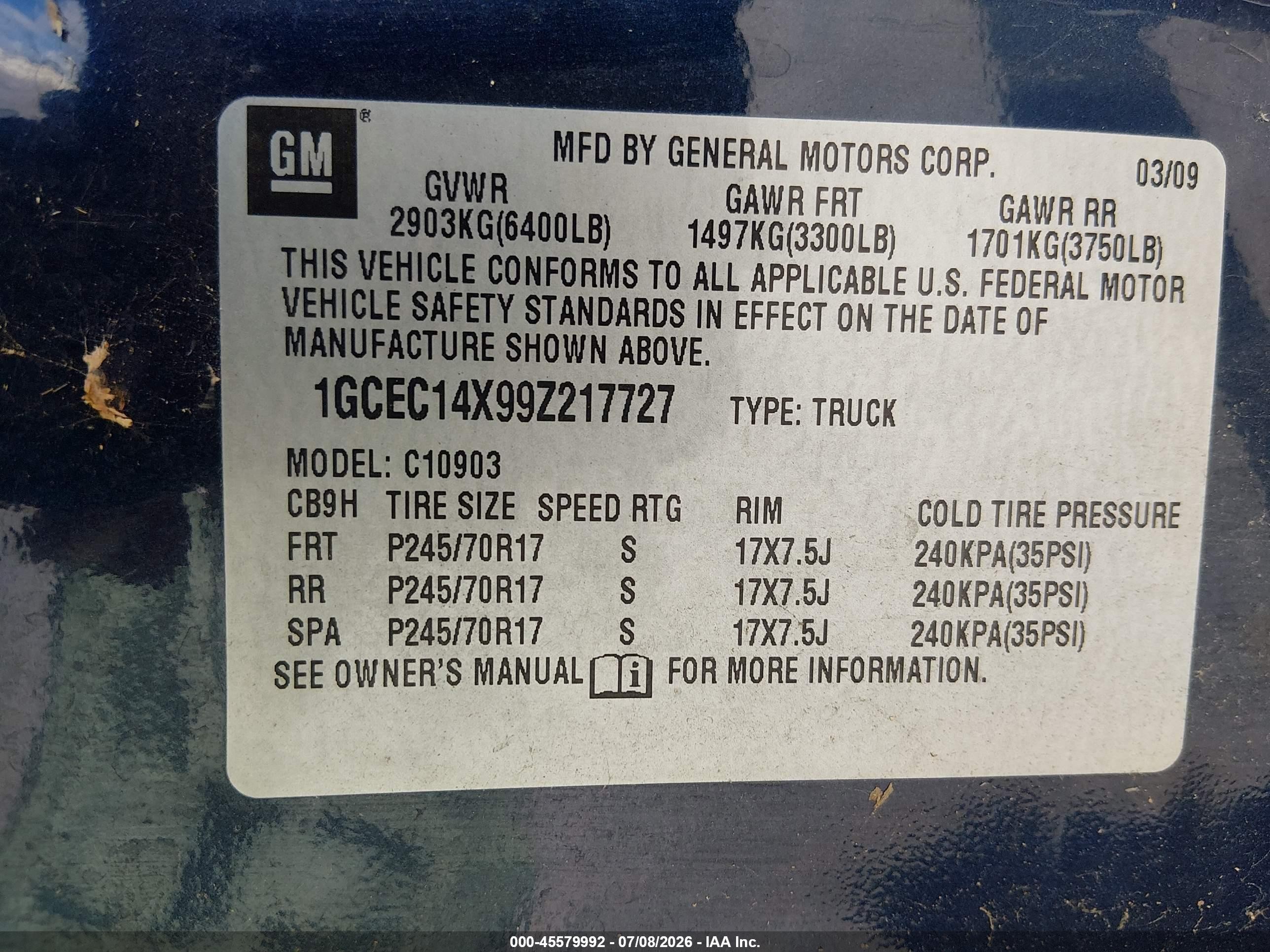 2009 Chevrolet Silverado 1500 Work Truck Dark Blue vin: 1GCEC14X99Z217727