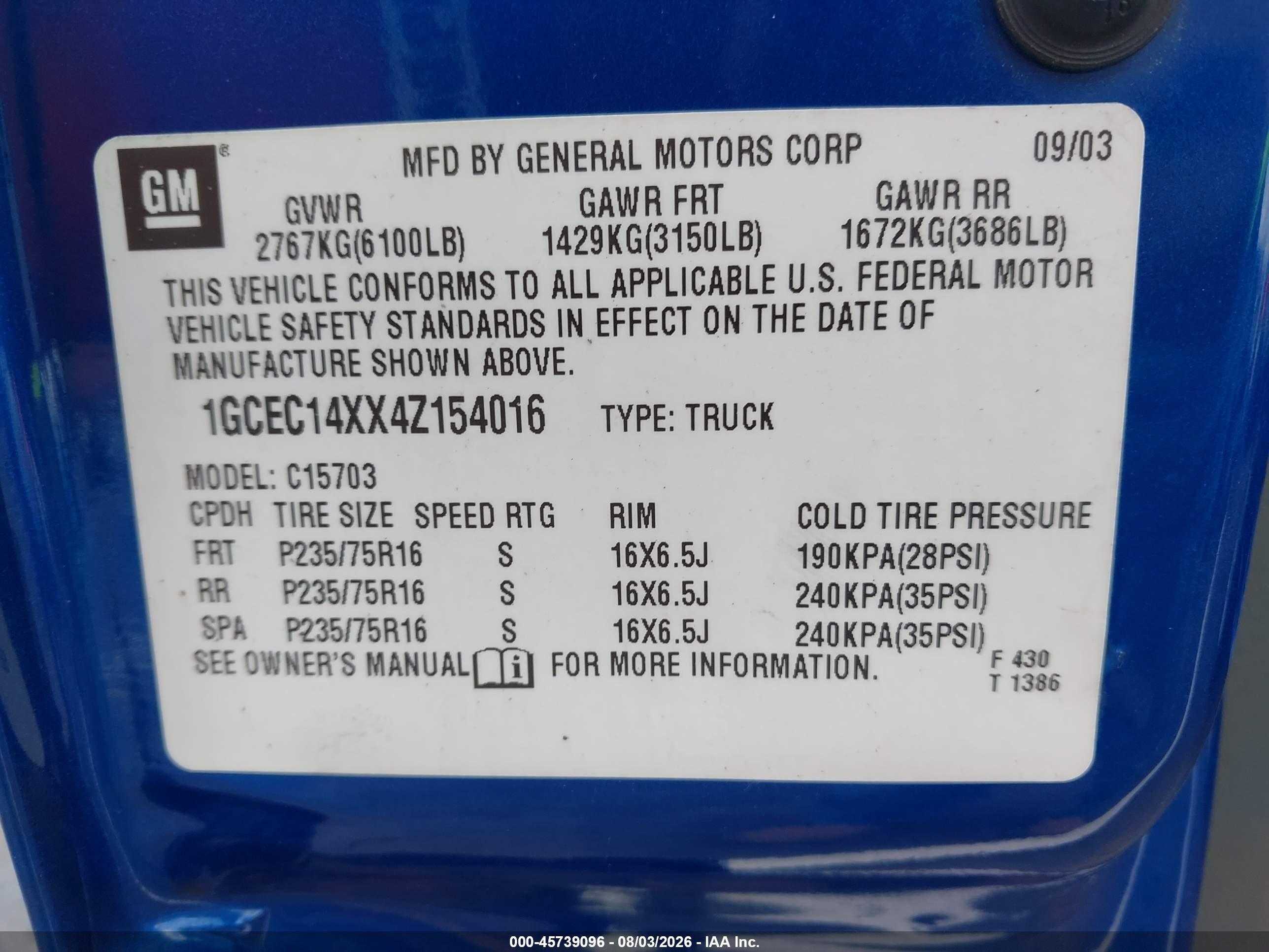 2004 Chevrolet Silverado 1500   Blue vin: 1GCEC14XX4Z154016