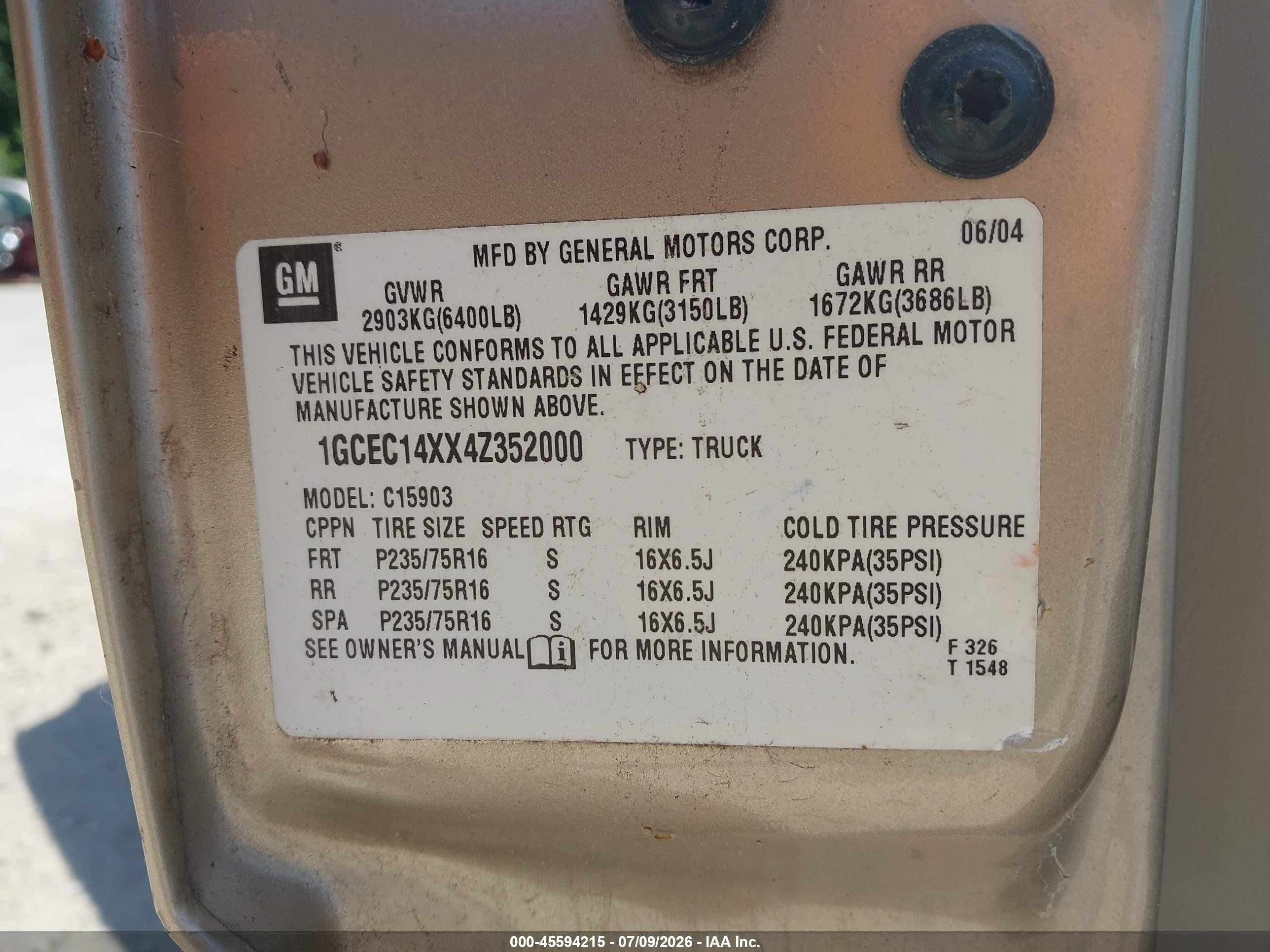 2004 Chevrolet Silverado 1500 Work Truck Gold vin: 1GCEC14XX4Z352000