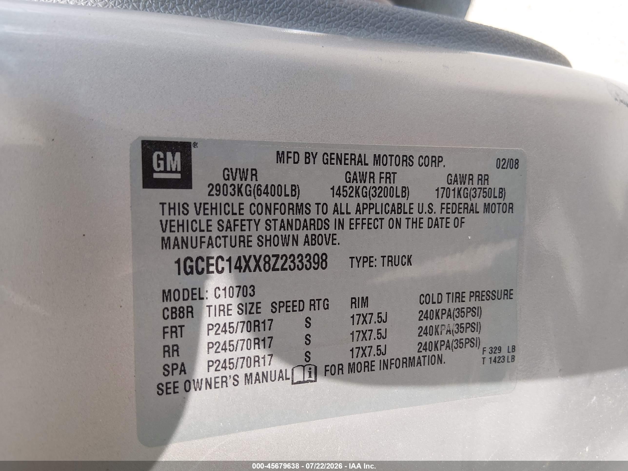 2008 Chevrolet Silverado 1500 Work Truck Серый vin: 1GCEC14XX8Z233398
