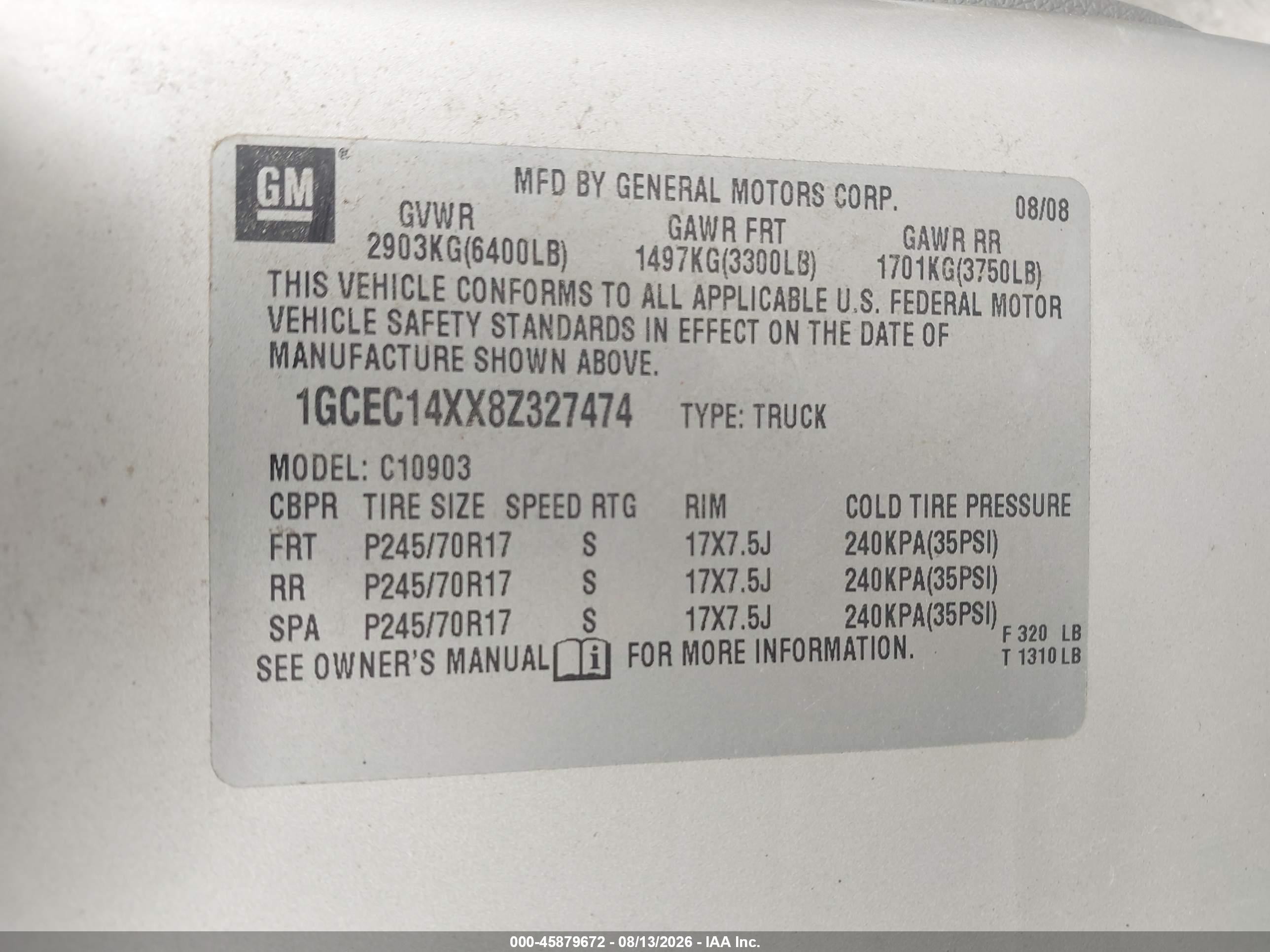 2008 Chevrolet Silverado 1500 Work Truck Gray vin: 1GCEC14XX8Z327474