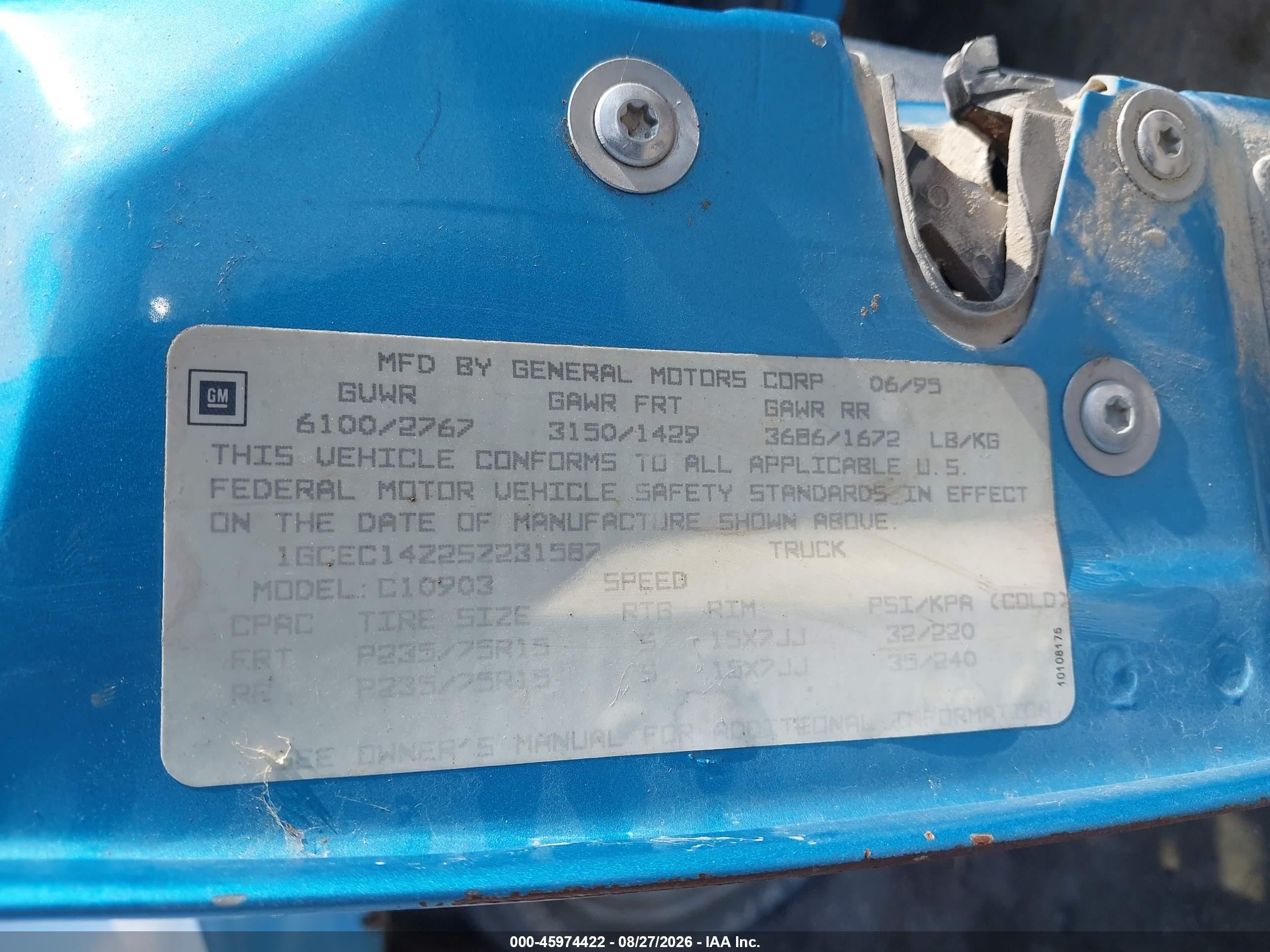 1995 Chevrolet Gmt-400 C1500 Синий vin: 1GCEC14Z2SZ231587