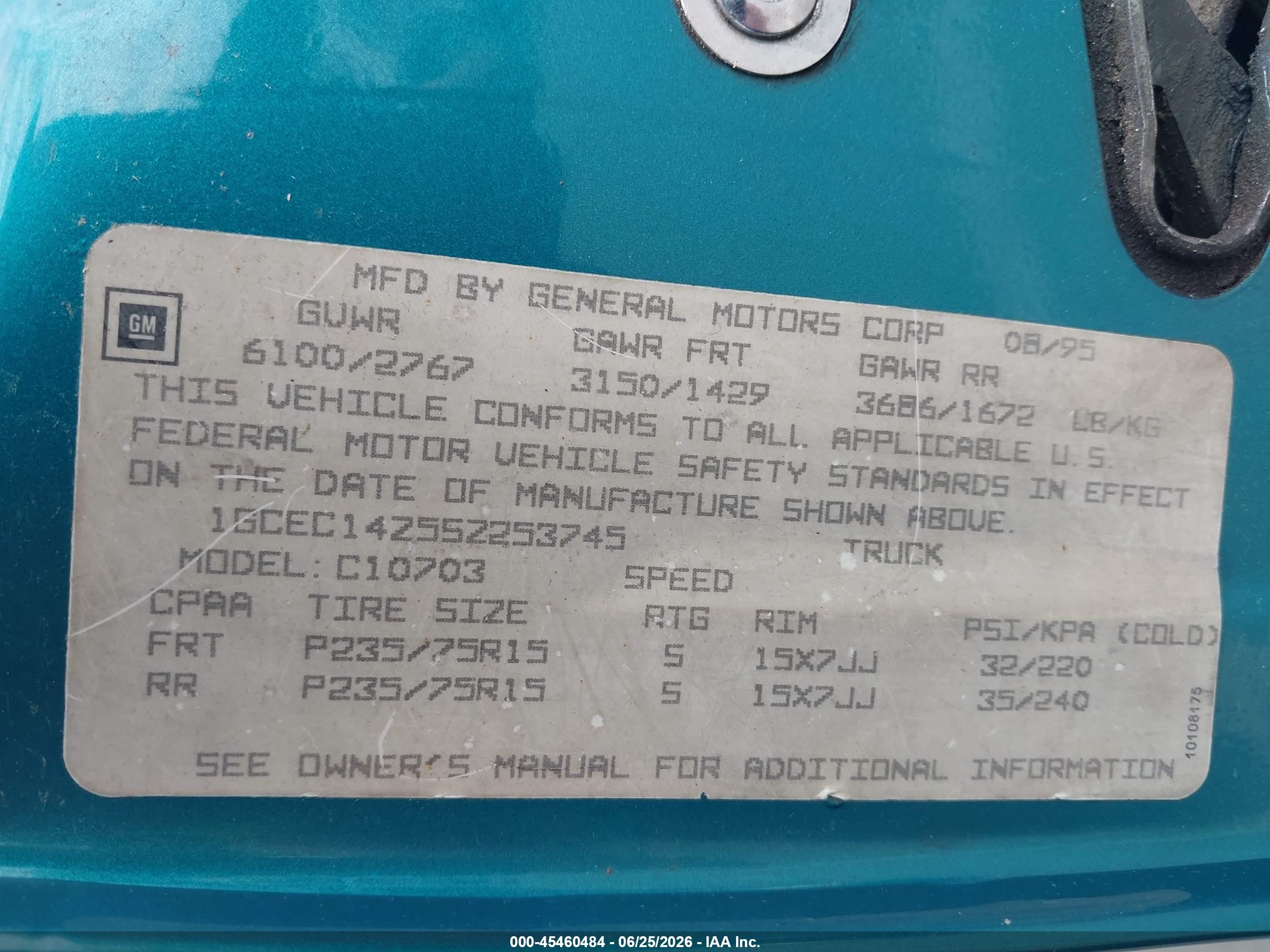 1995 Chevrolet Gmt-400 C1500 Blue vin: 1GCEC14Z5SZ253745