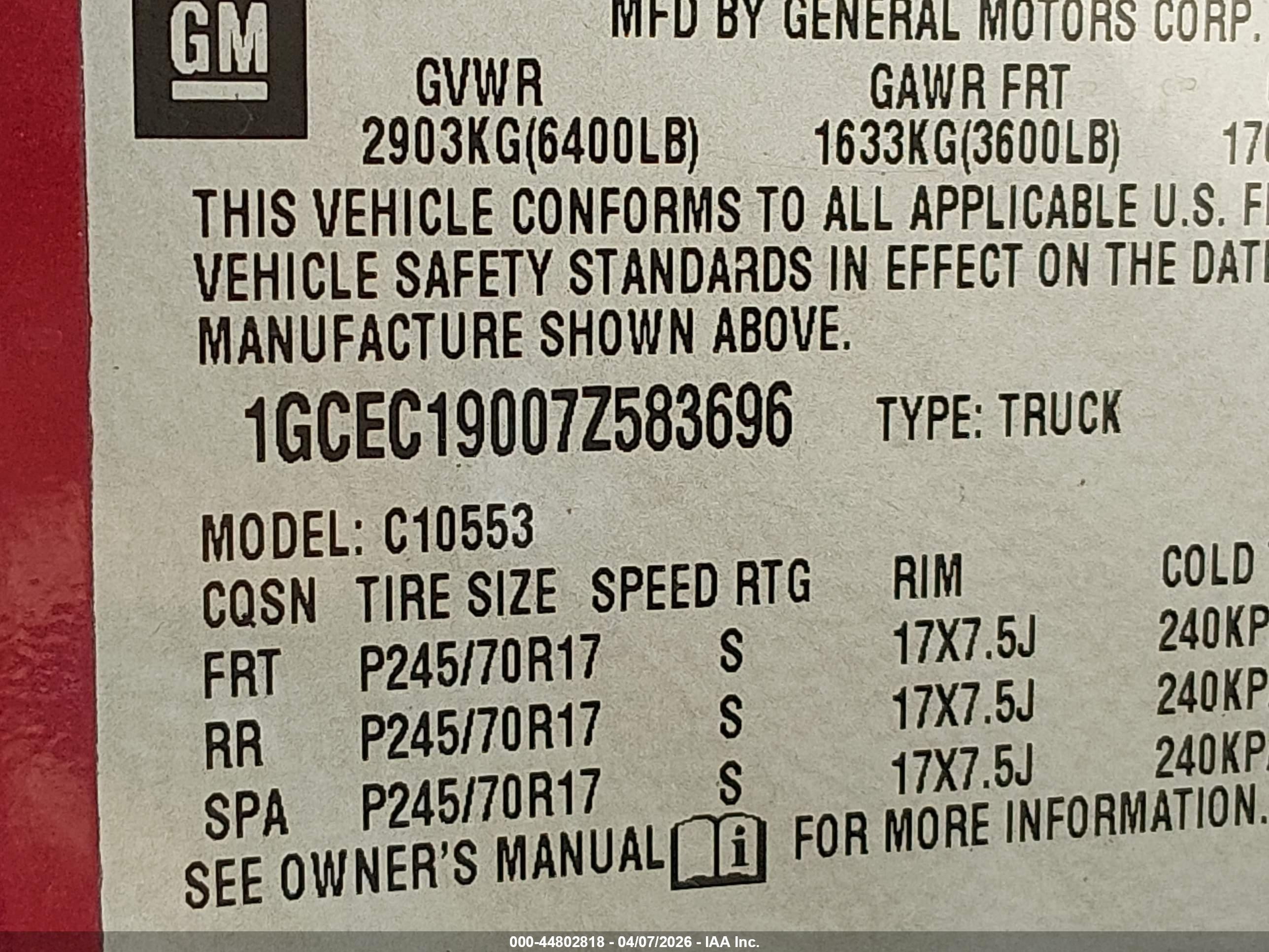 2007 Chevrolet Silverado 1500 Lt2 Темно-бордовый vin: 1GCEC19007Z583696