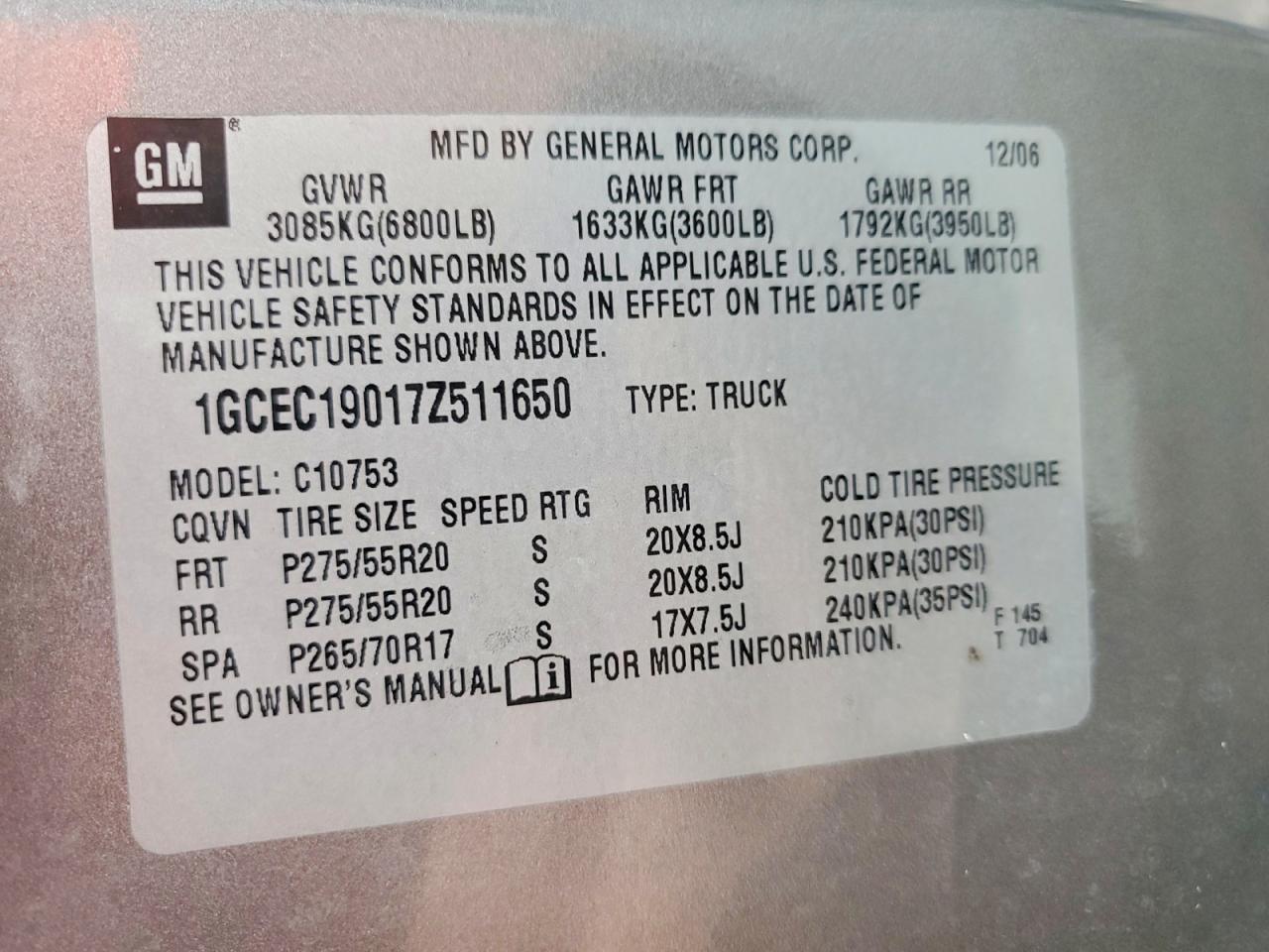 2007 Chevrolet Silverado C1500 Gray vin: 1GCEC19017Z511650