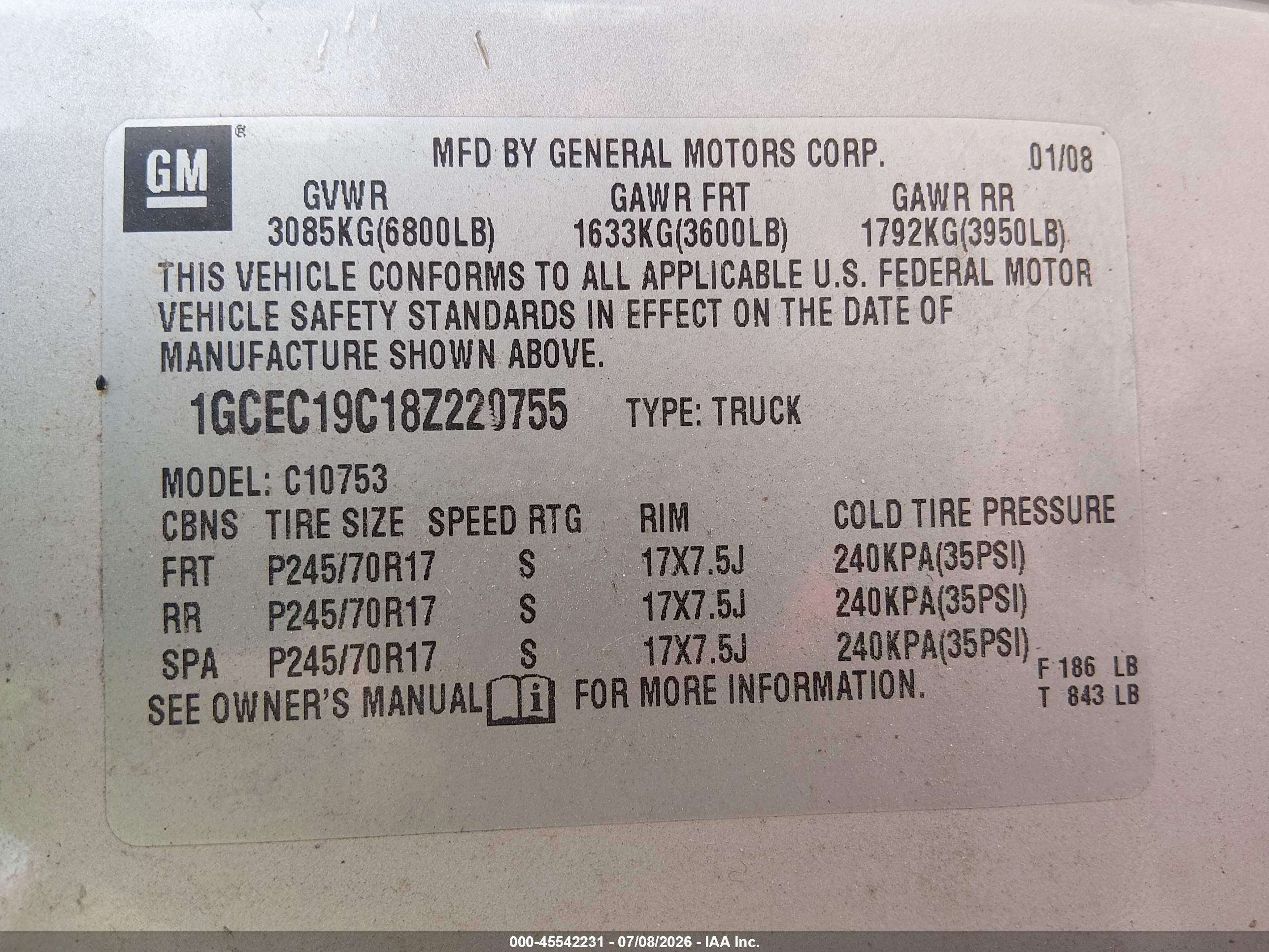 2008 Chevrolet Silverado 1500 Work Truck Champagne vin: 1GCEC19C18Z220755