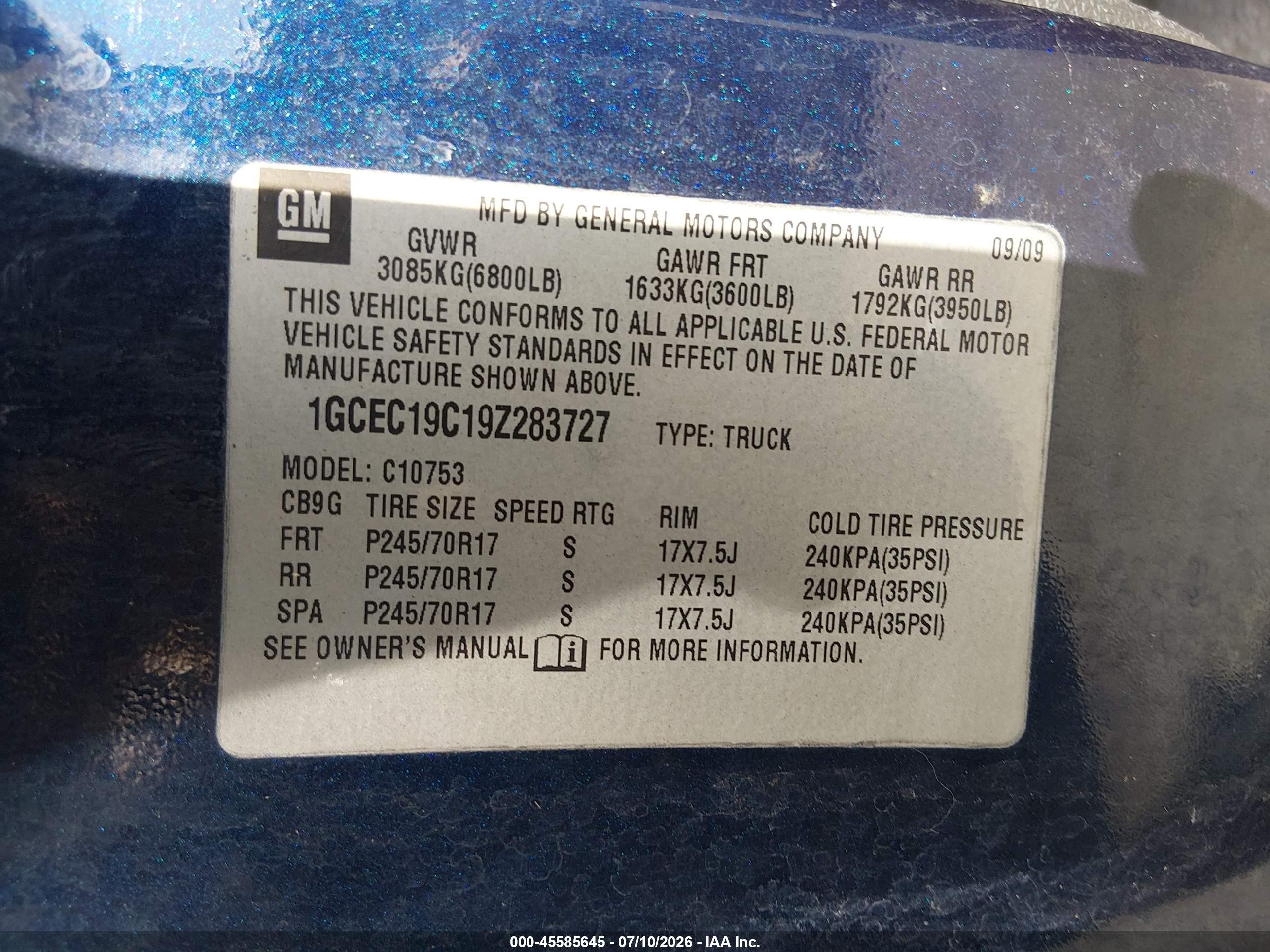 2009 Chevrolet Silverado 1500 Ls Blue vin: 1GCEC19C19Z283727
