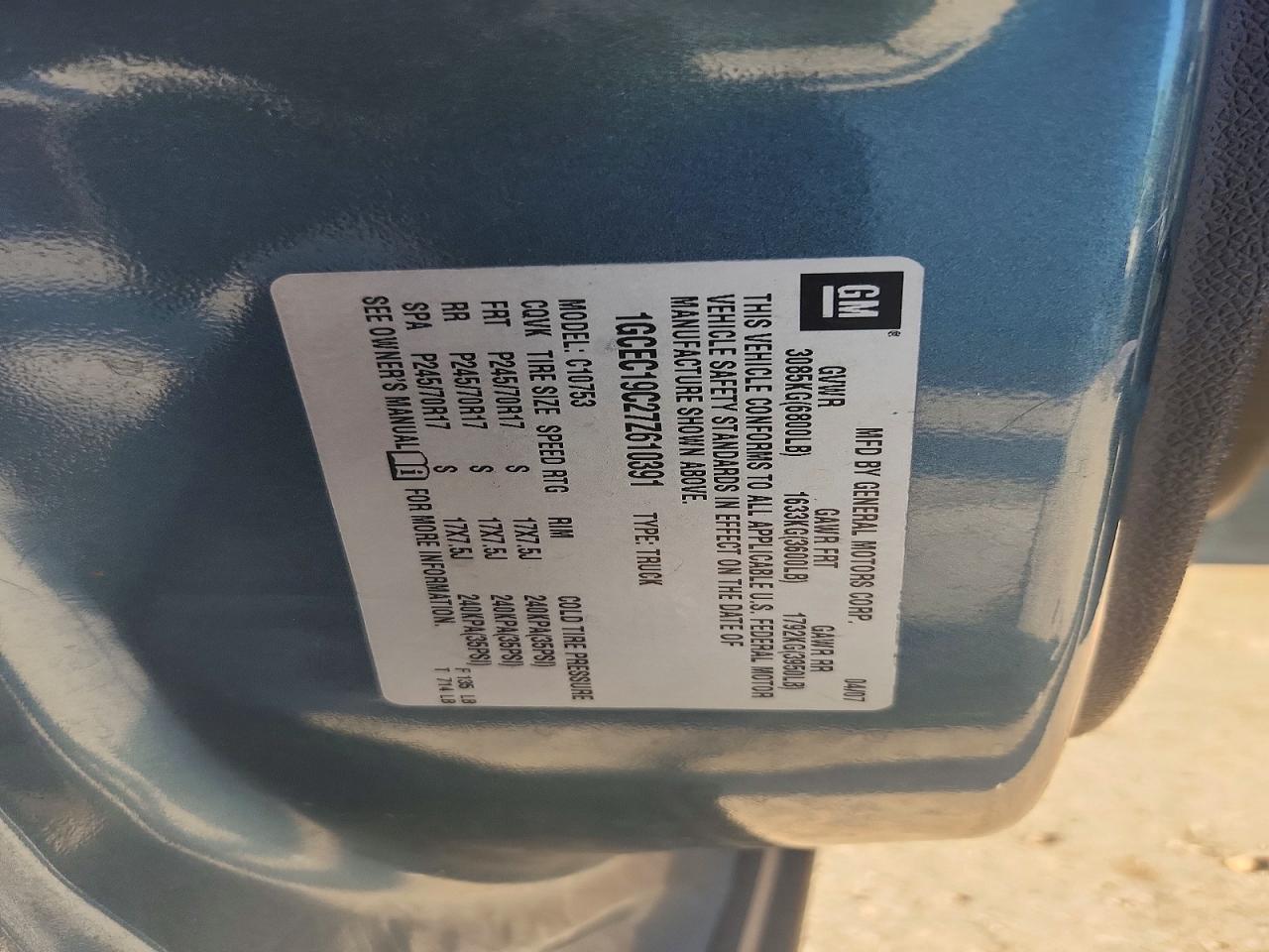 2007 Chevrolet 1500 Classic Blue vin: 1GCEC19C27Z610391