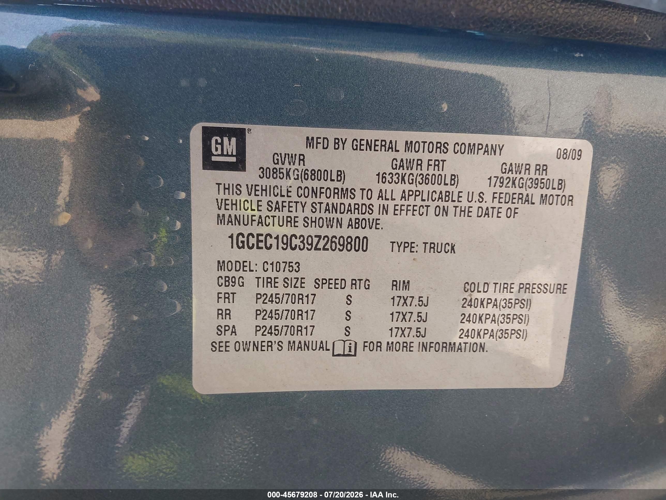 2009 Chevrolet Silverado 1500 Ls Blue vin: 1GCEC19C39Z269800