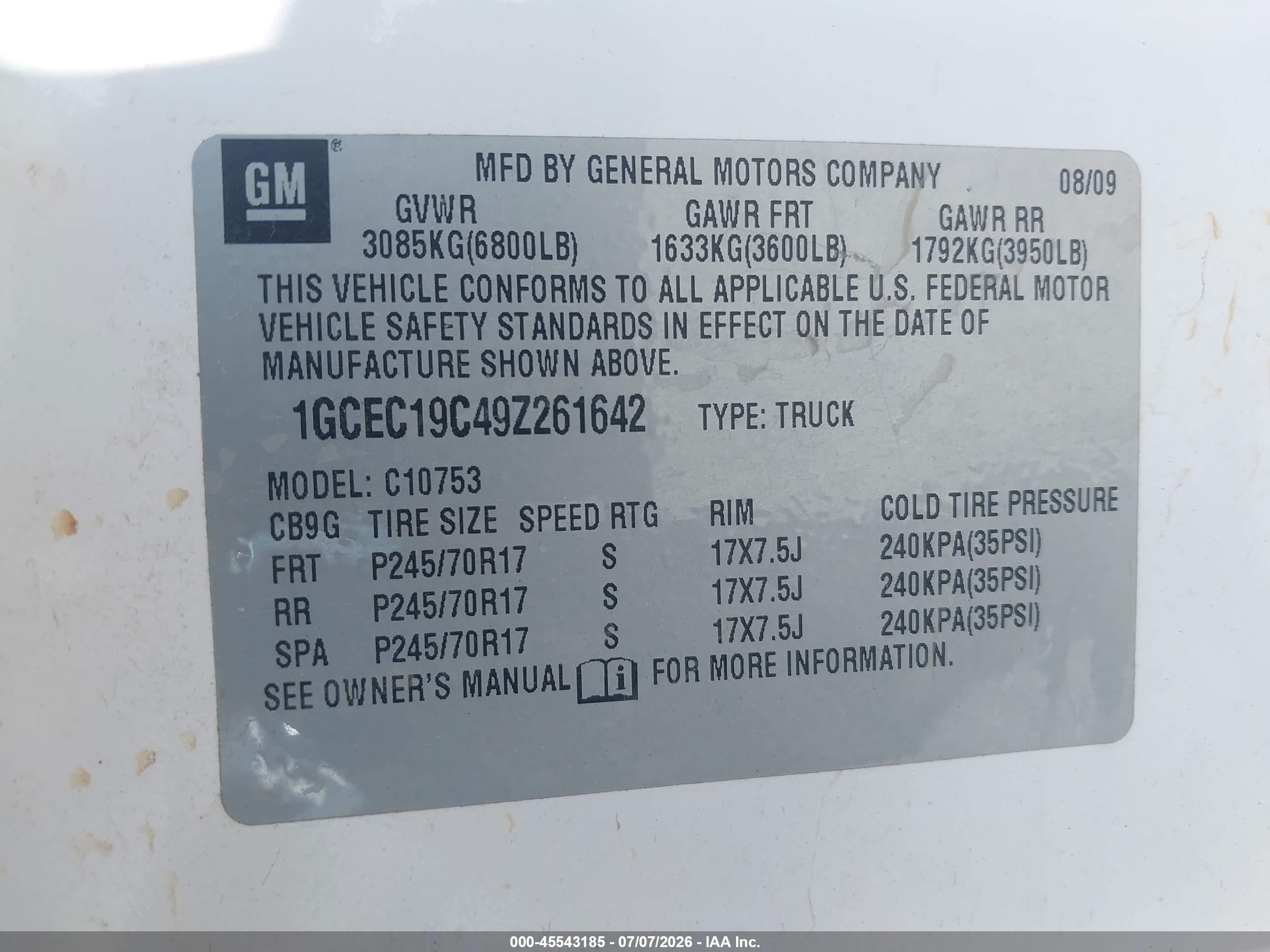 2009 Chevrolet Silverado 1500 Work Truck White vin: 1GCEC19C49Z261642