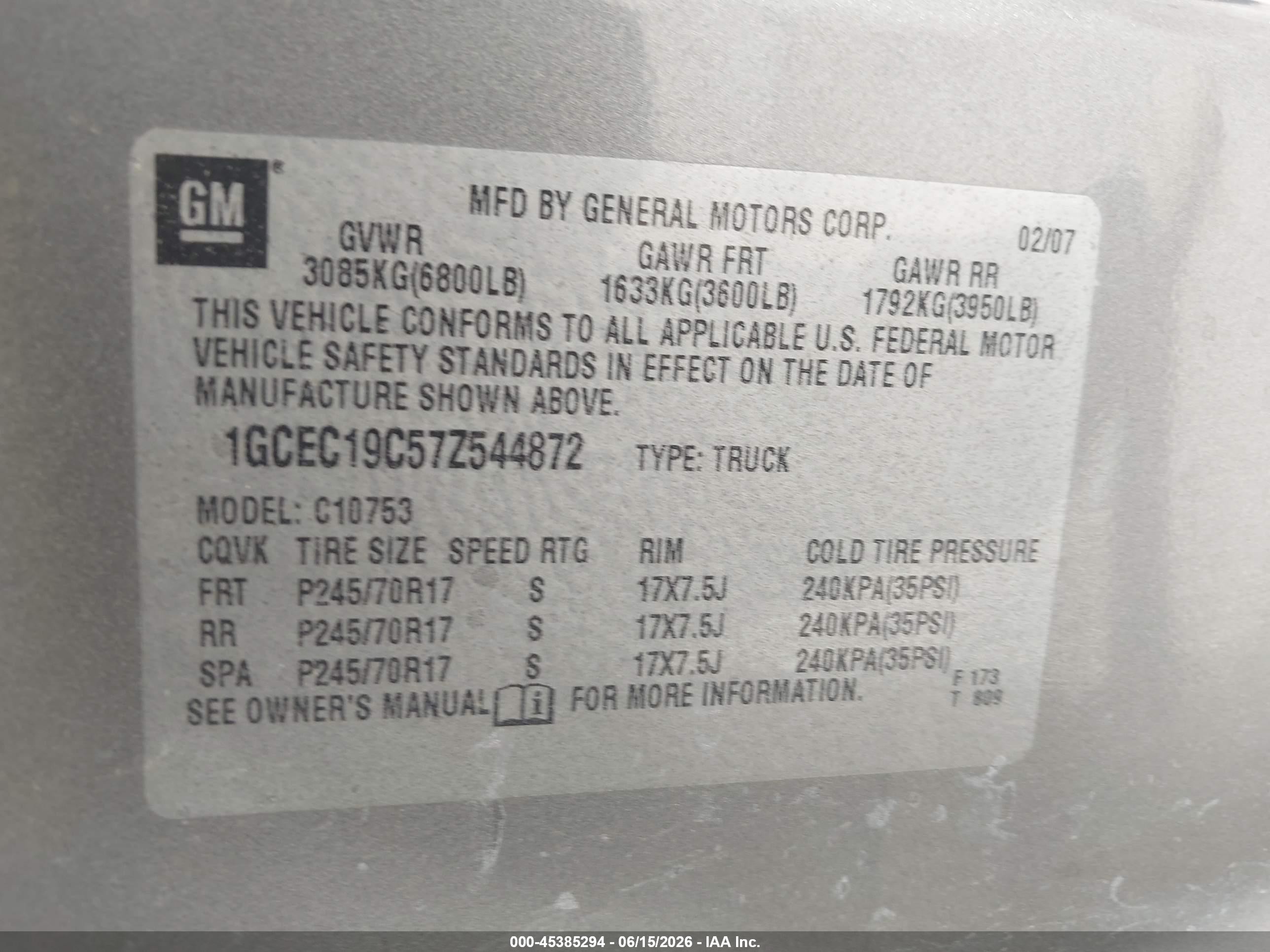 2007 Chevrolet Silverado 1500 Work Truck Gray vin: 1GCEC19C57Z544872