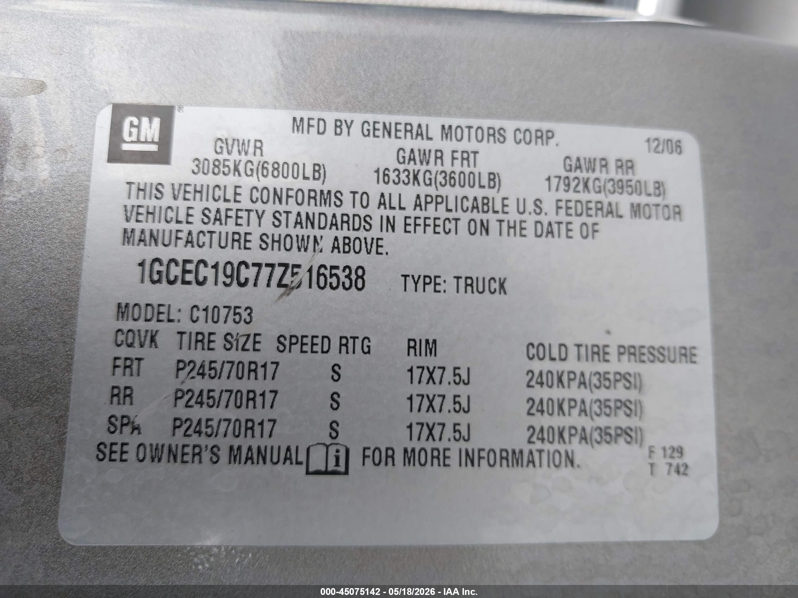 2007 Chevrolet Silverado 1500 Lt1 Gray vin: 1GCEC19C77Z516538