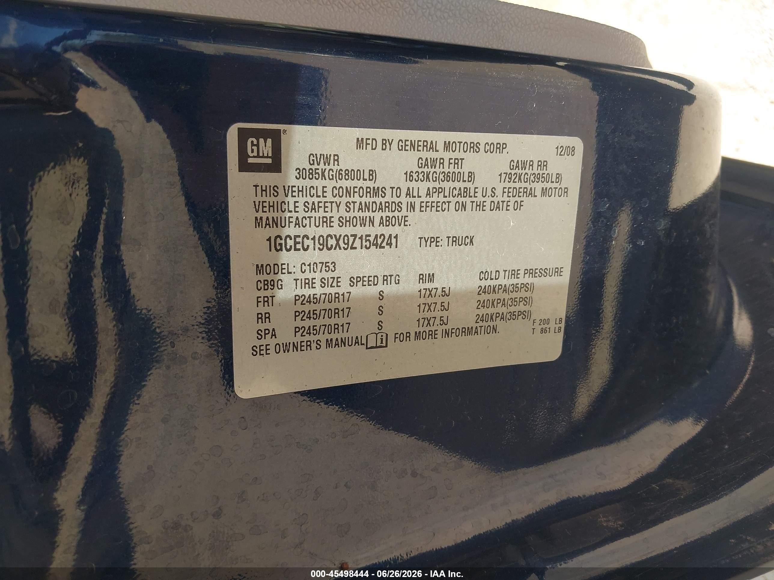 2009 Chevrolet Silverado 1500 Work Truck Dark Blue vin: 1GCEC19CX9Z154241