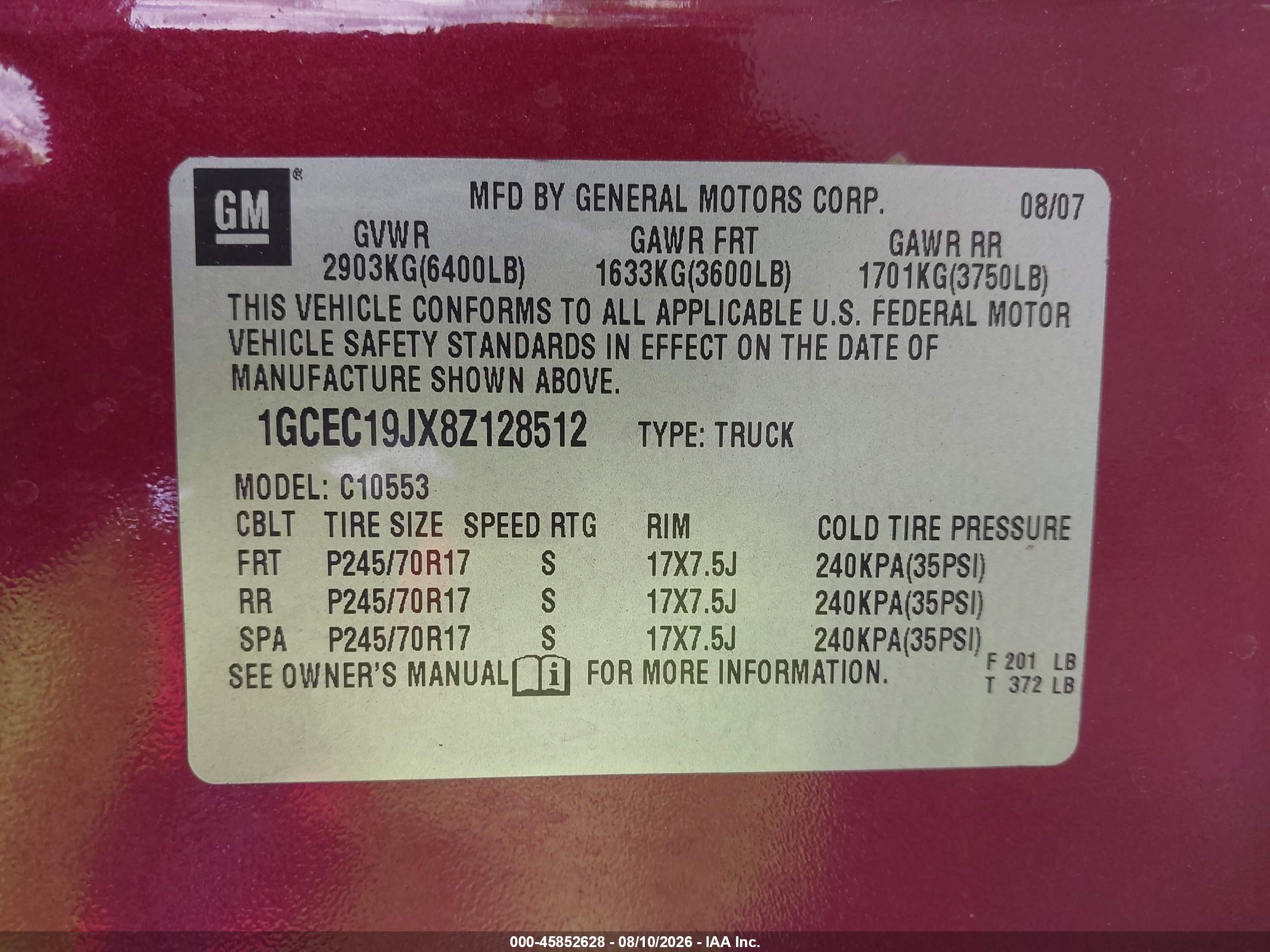 2008 Chevrolet Silverado 1500 Lt2 Burgundy vin: 1GCEC19JX8Z128512