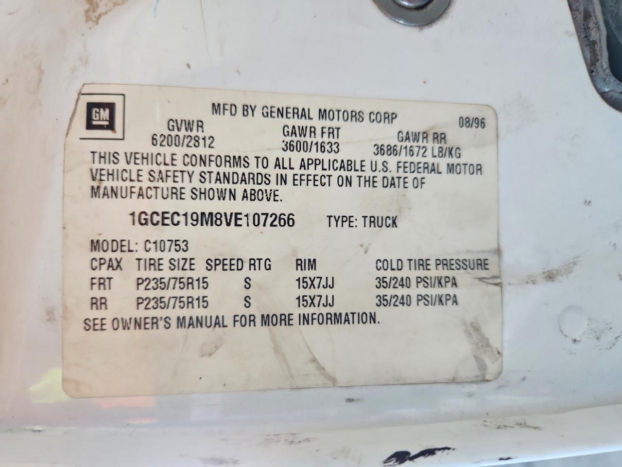 1997 Chevrolet Gmt-400 C1500 Белый vin: 1GCEC19M8VE107266