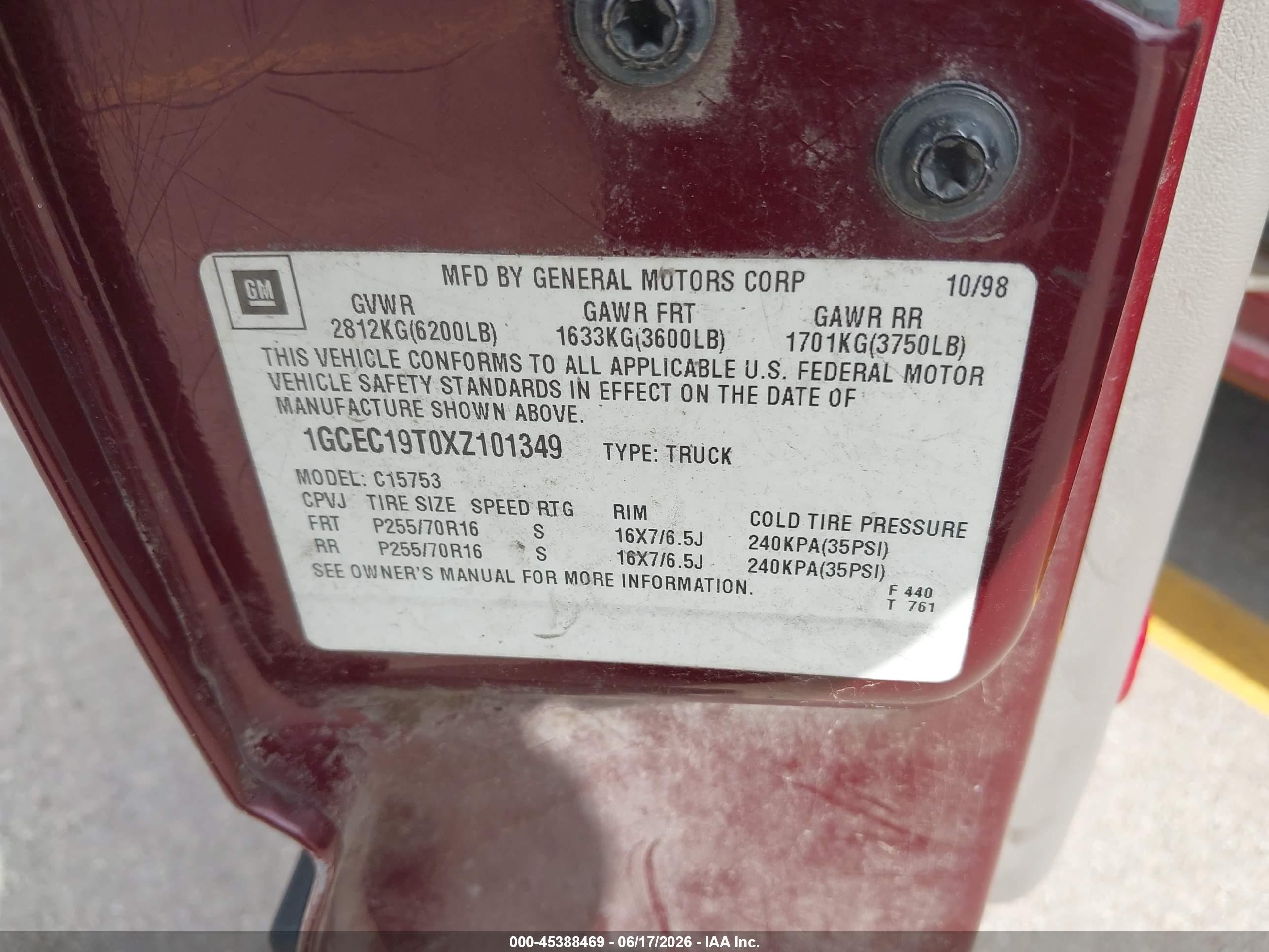 1999 Chevrolet Silverado 1500 Ls Maroon vin: 1GCEC19T0XZ101349