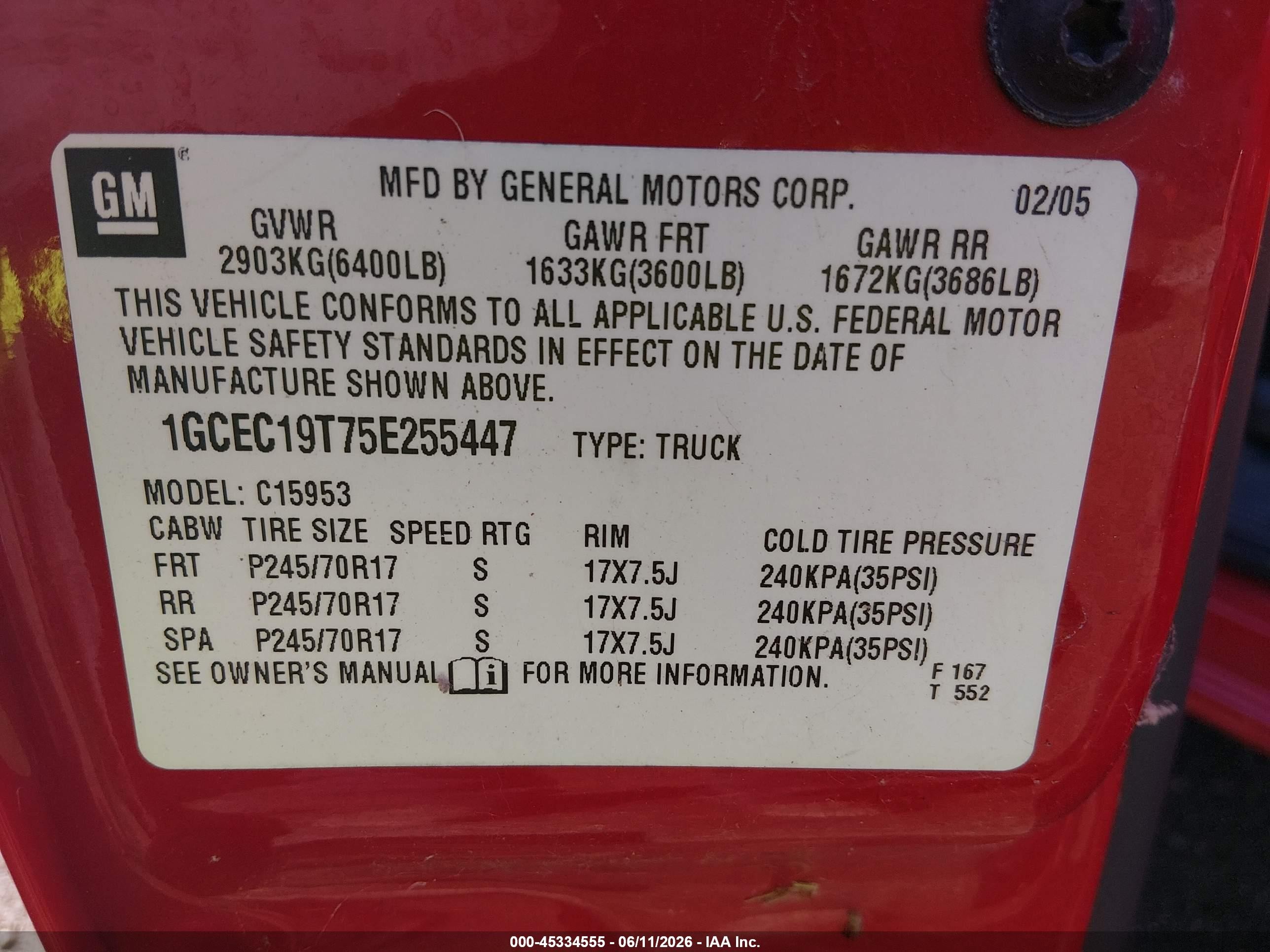 2005 Chevrolet Silverado 1500 Ls Red vin: 1GCEC19T75E255447
