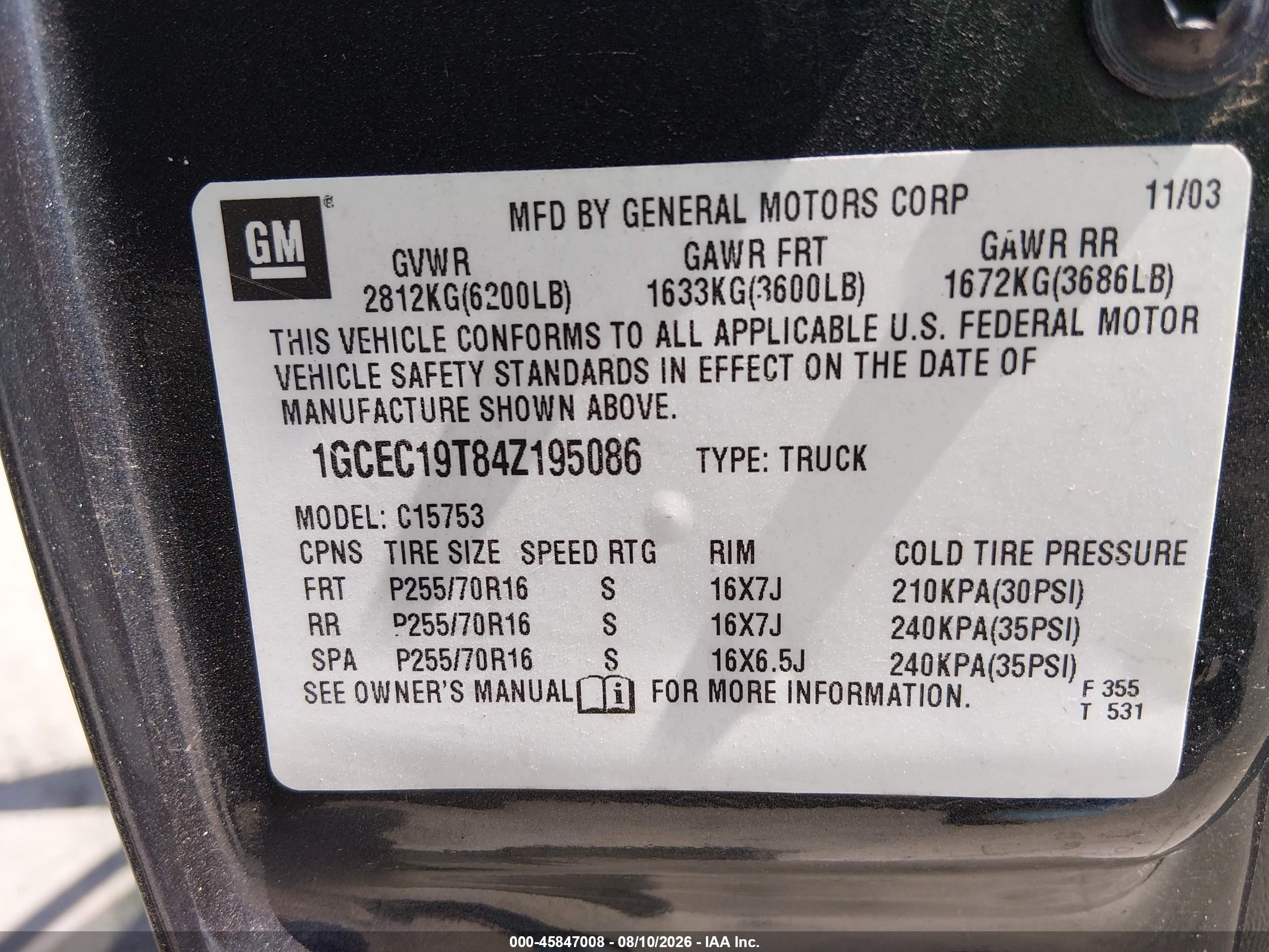 2004 Chevrolet Silverado 1500 Ls Black vin: 1GCEC19T84Z195086