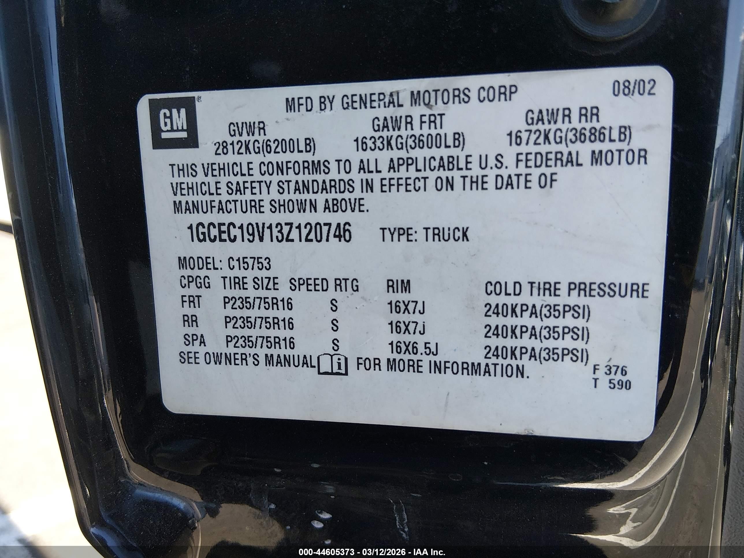 2003 Chevrolet Silverado 1500 Ls Black vin: 1GCEC19V13Z120746
