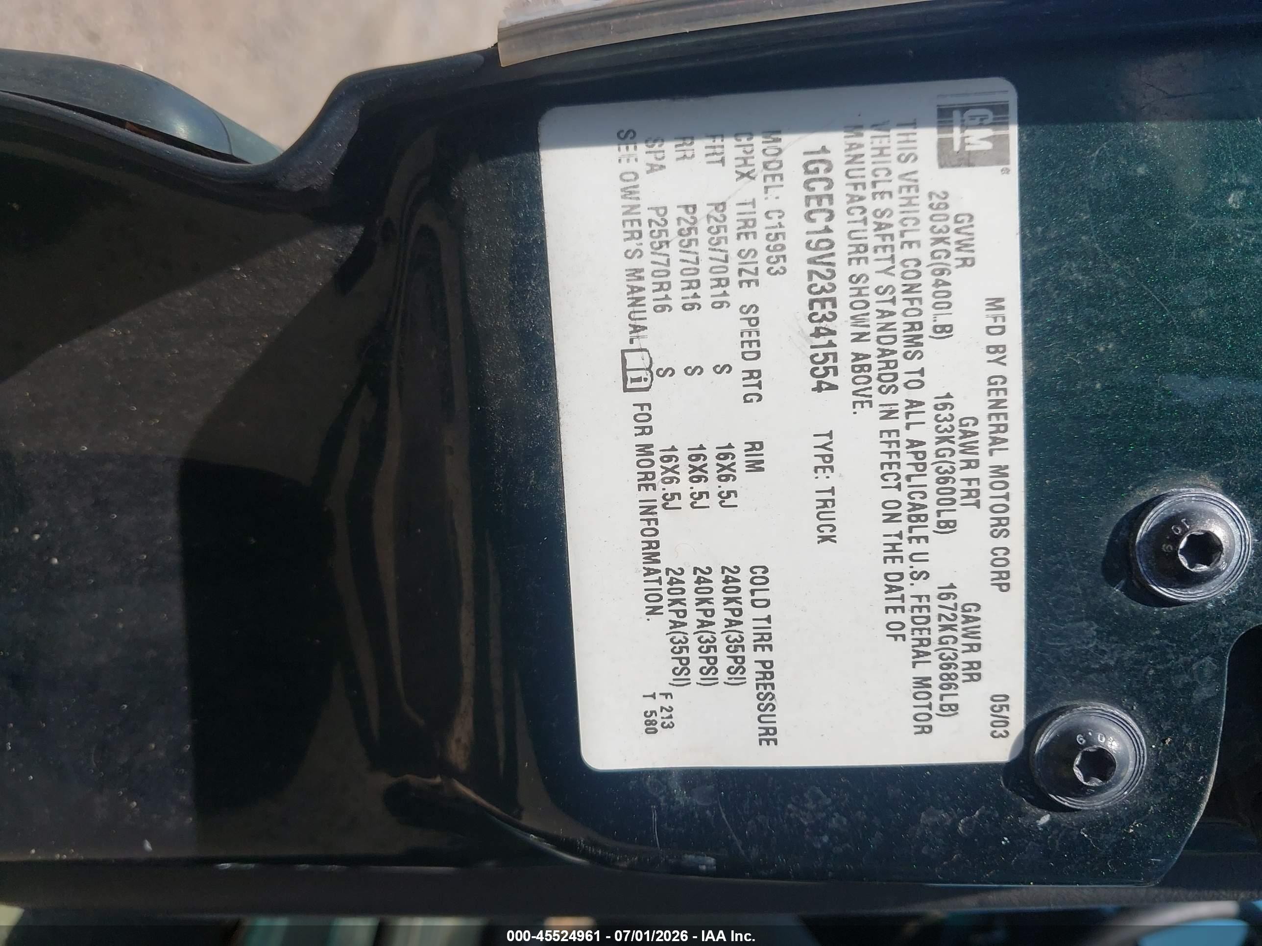 2003 Chevrolet Silverado 1500 Ls Green vin: 1GCEC19V23E341554