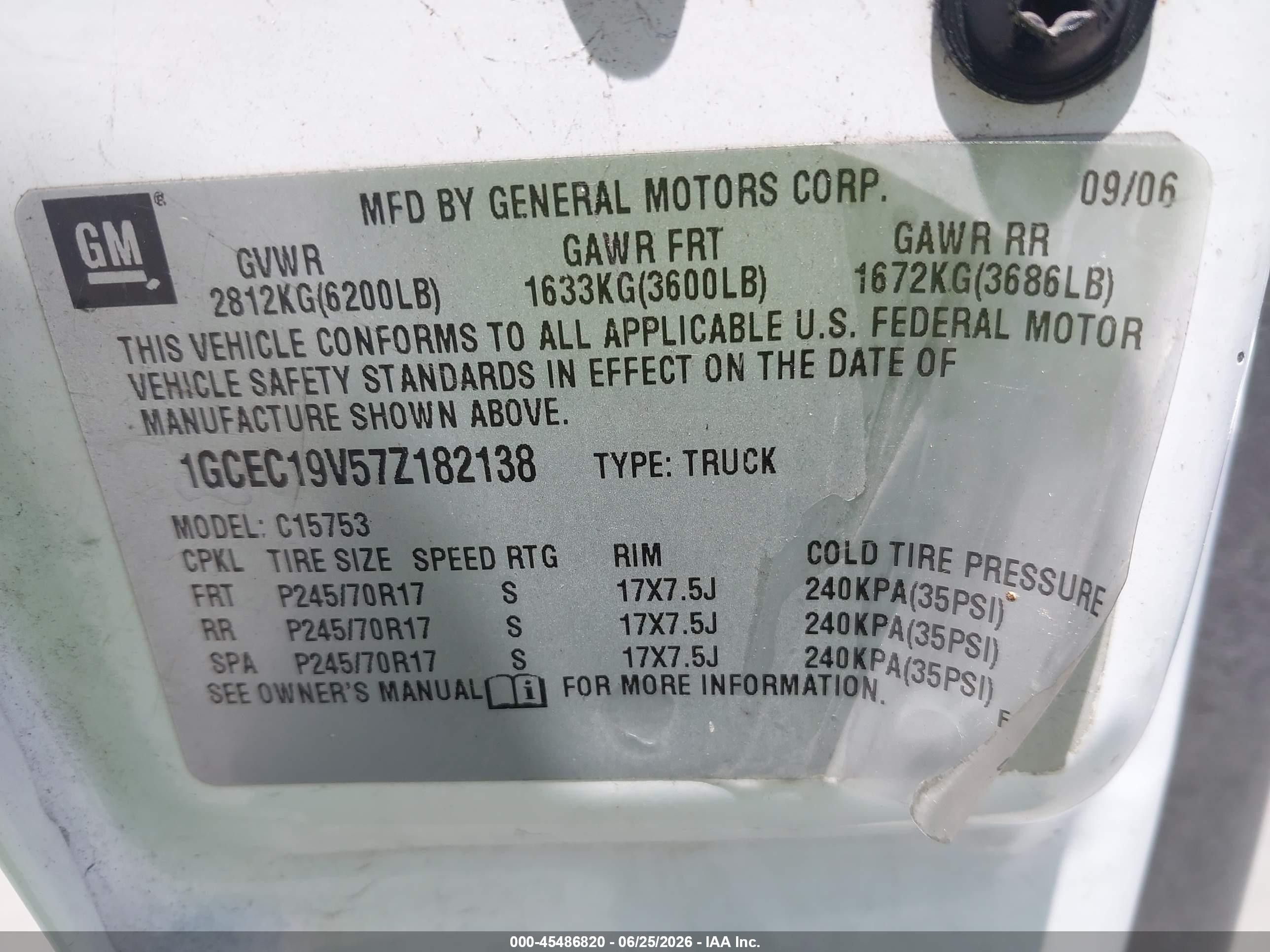 2007 Chevrolet Silverado 1500 Classic Work Truck White vin: 1GCEC19V57Z182138